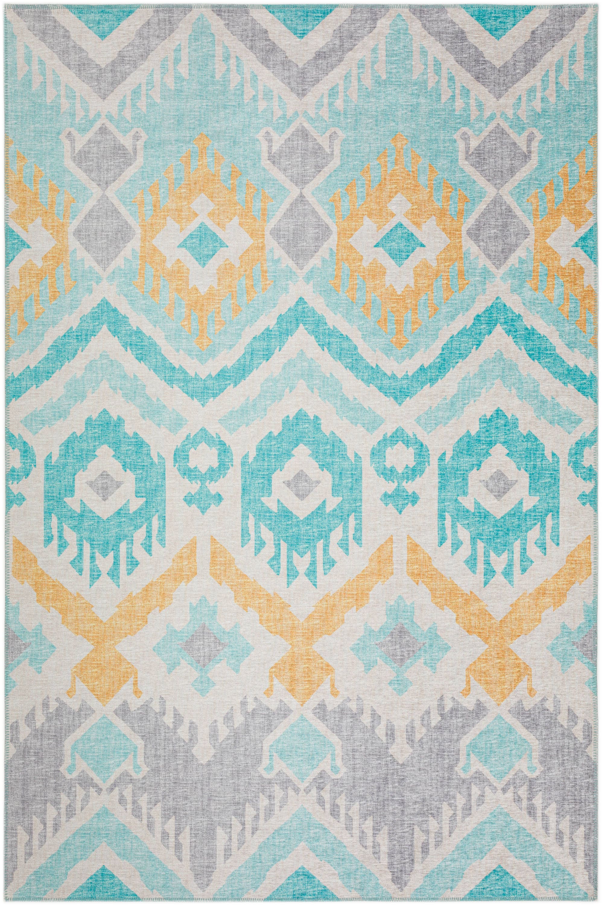 Addison Rugs AYU32AQ3X5 Yuma 3 x 5 (ft) Chenille Aqua Rectangular Indoor/Outdoor Ikat Moroccan Machine washable Area rug