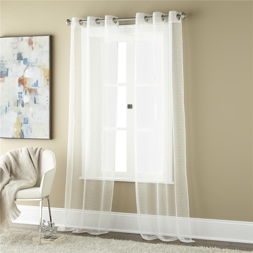 84-in White Semi-sheer Grommet Curtain Panel Pair Polyester | - allen + roth NATHAN-P-WHT-84
