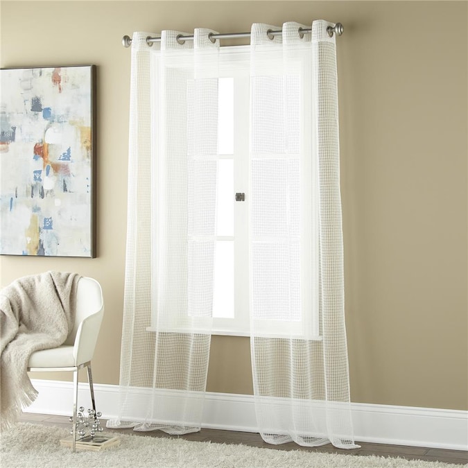 Roth 84 In White Poly Cotton Semi Sheer, Grommet Curtain Panels 84