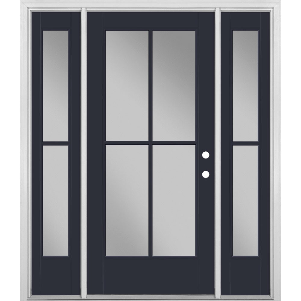 Masonite 1524191 64-in x 80-in x 4-9/16-in Fiberglass Full lite Right-hand inswing Eclipse Painted Prehung Front Door with Sidelights with Brickmould Insulating core