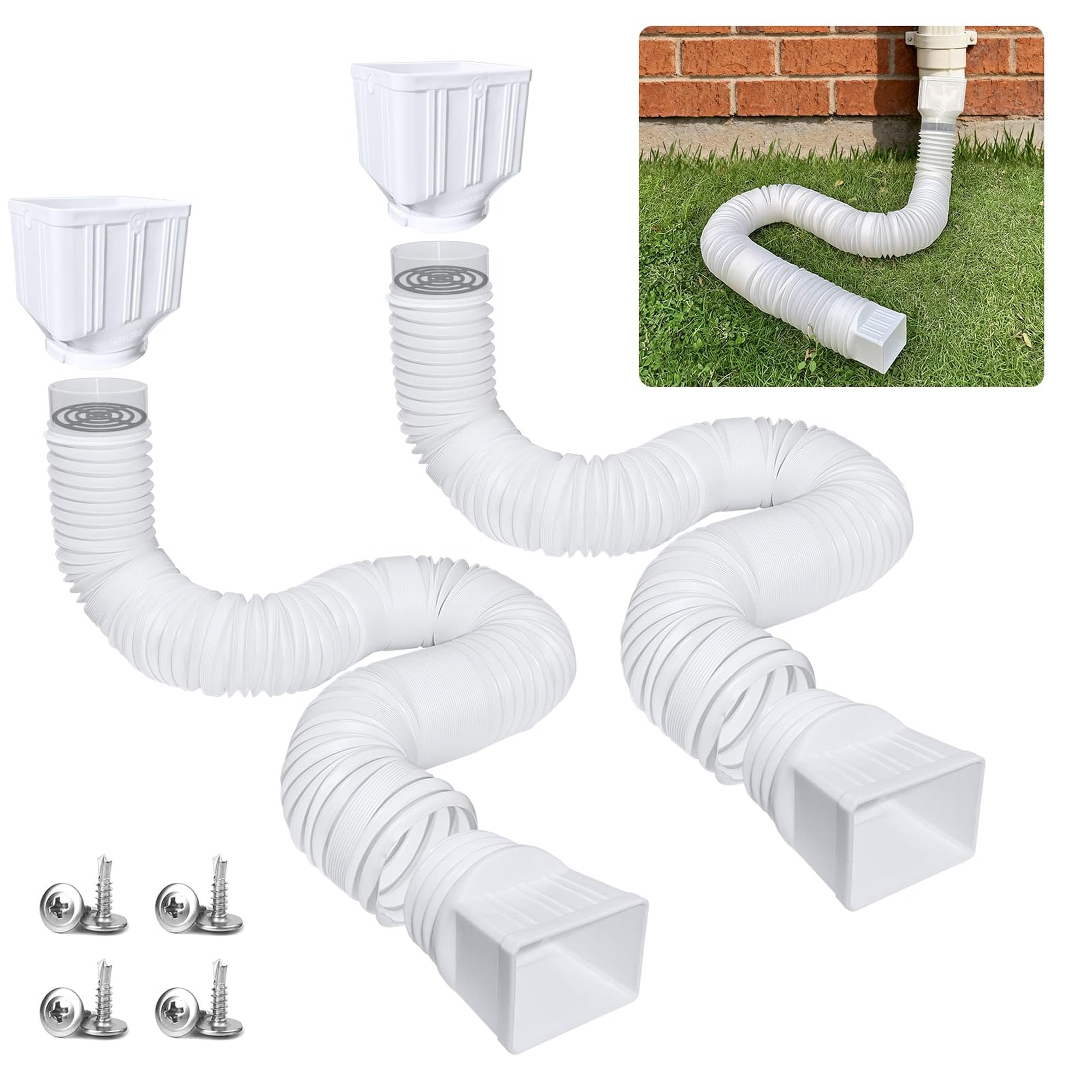 Angel Sar 2 Pack White PE Rain Gutter Downspout Extension Flexible Extendable from 1.6 to 5 Feet Fits Most Residential Downspouts for Rainwater Drainage