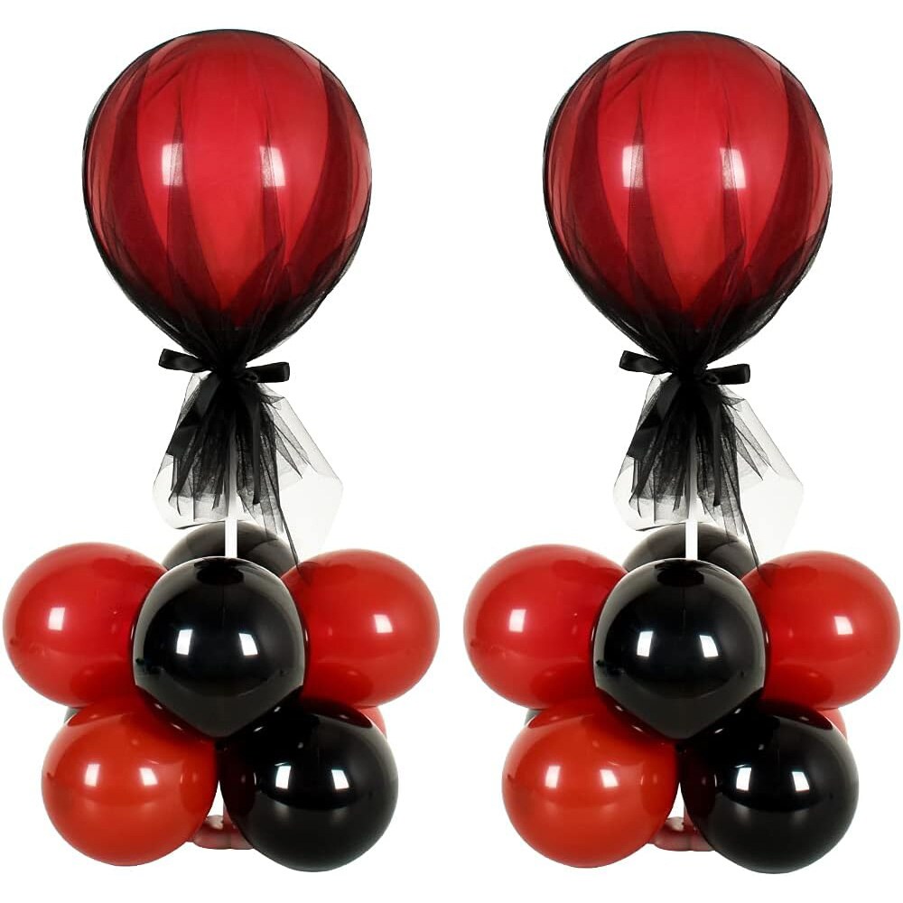 TONIFUL B094ZKT2F6 2 Set Table Centerpiece Mouse Balloon Stand Kit with Tulle Cover 20 pcs Black and Red Latex Balloons for Birthday Baby Shower Graduation Anniversary Halloween Party