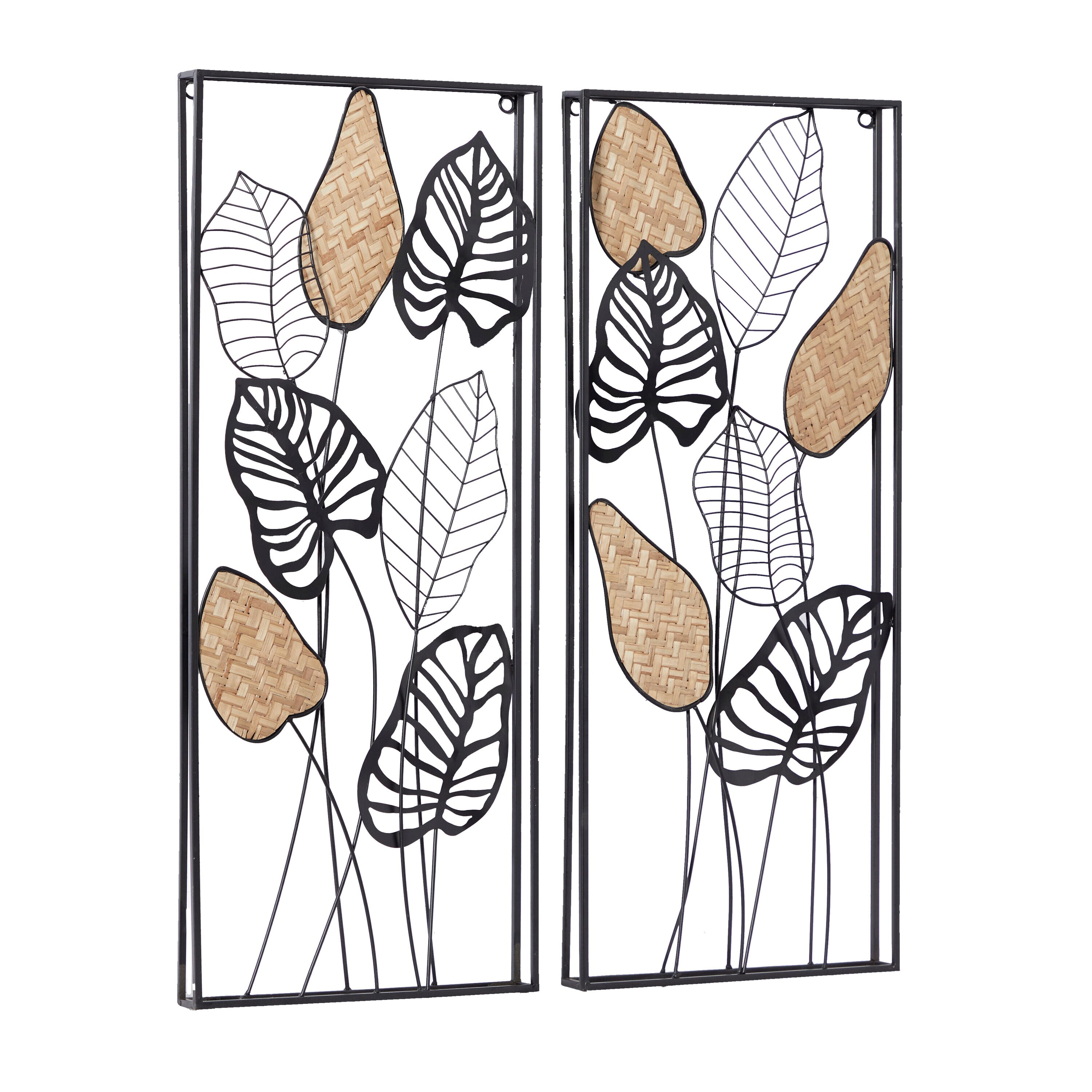 Black Metal and Reed Leaf Wall Decor Set of 2