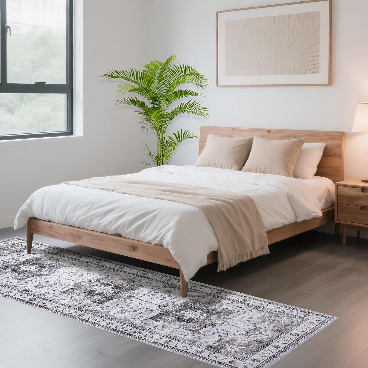 Qeetex WWJ-PHK-346U6KFY Area Rugs for Living Room Soft Vintage Geometric Floral Design Boho Faux Wool Low Pile Lightweight Chenille Print Brown