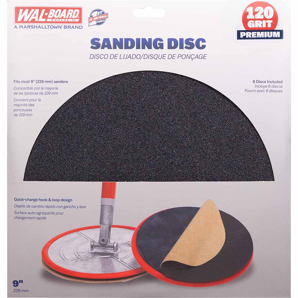WAL-BOARD TOOLS DISC120W-L Drywall Sanding Disc Medium 120 -Grit Disc Sandpaper 9-Inches W x 9-Inches L 6 -Pack