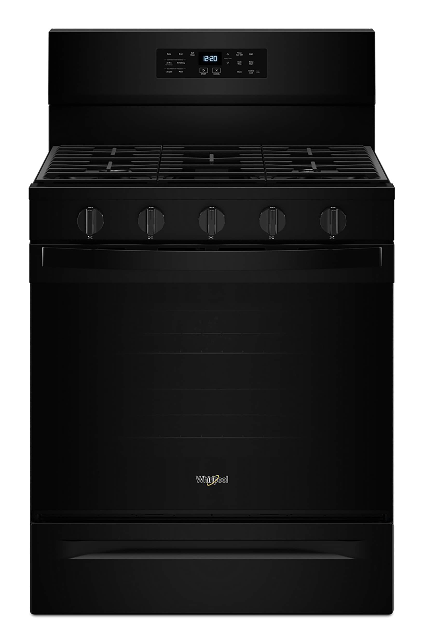 Whirlpool WFGS5030RB Air Cooking Technology 30-in 5 burners 5-cu ft Air Fry Convection Oven Freestanding Natural Gas Range ( Black )