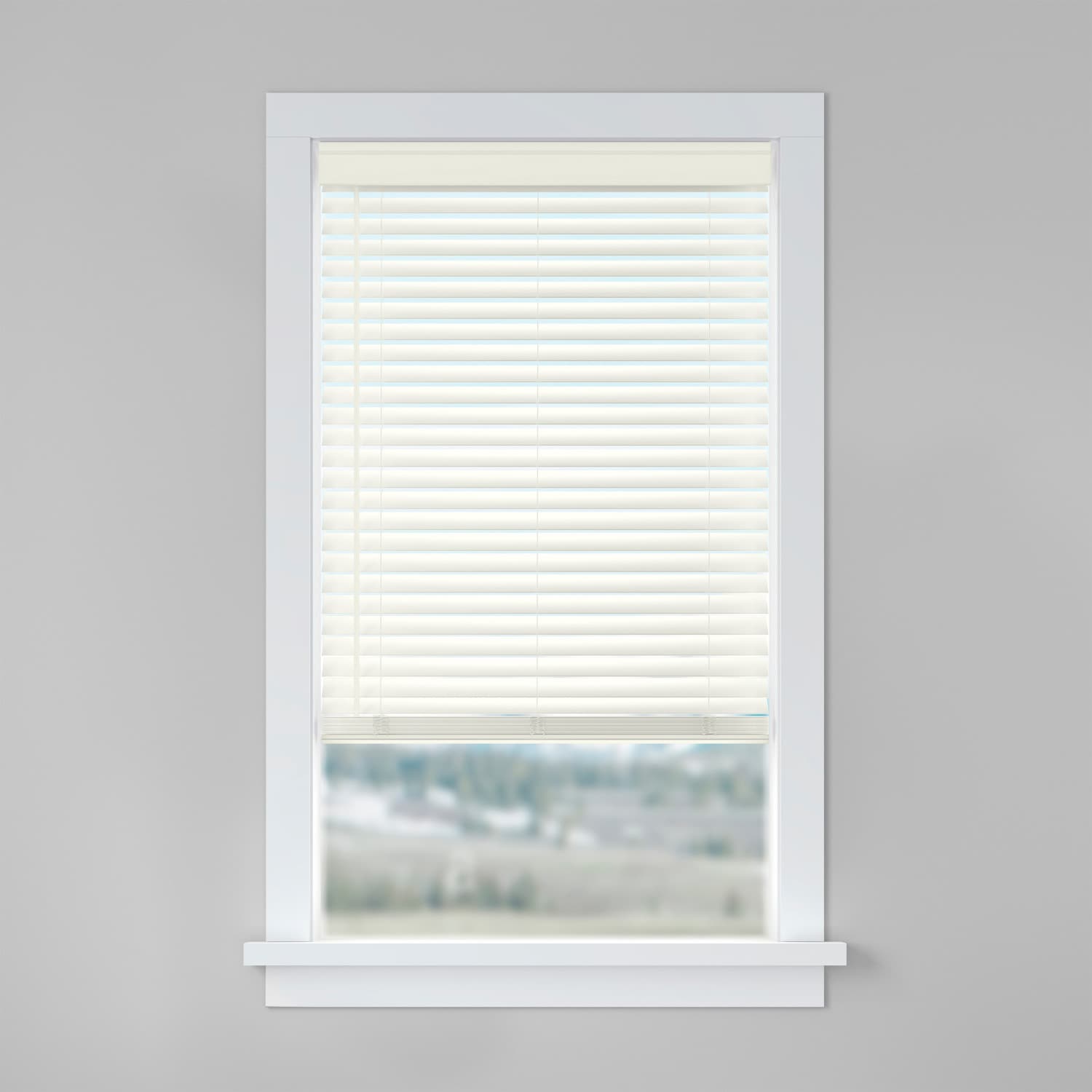 LEVOLOR 1047596 Basics 2-in Slat Width 27-in x 64-in Cordless White Faux Wood Room Darkening Horizontal Blinds