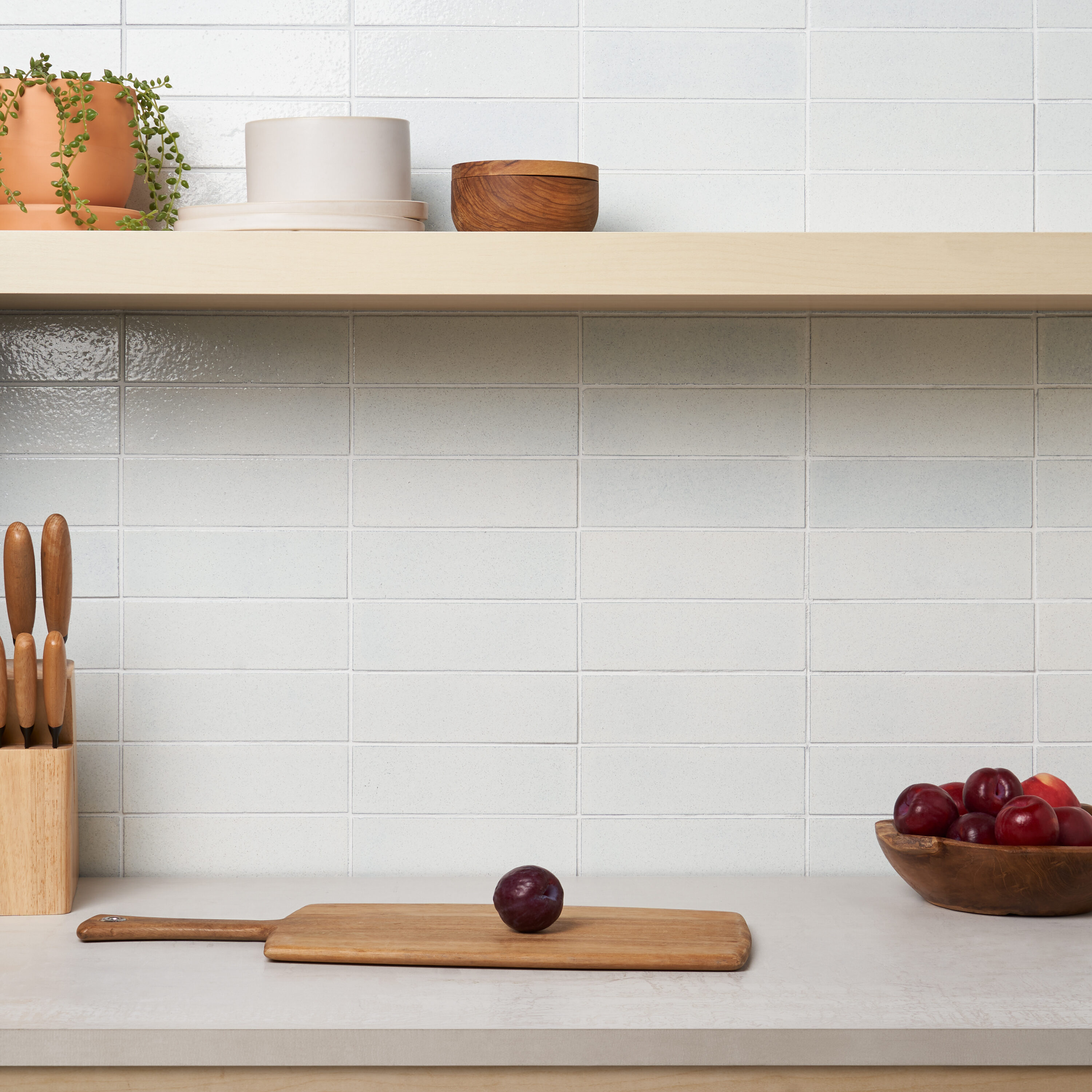 Cotton Glossy White Lava Stone Subway Wall Tile 2" x 8"