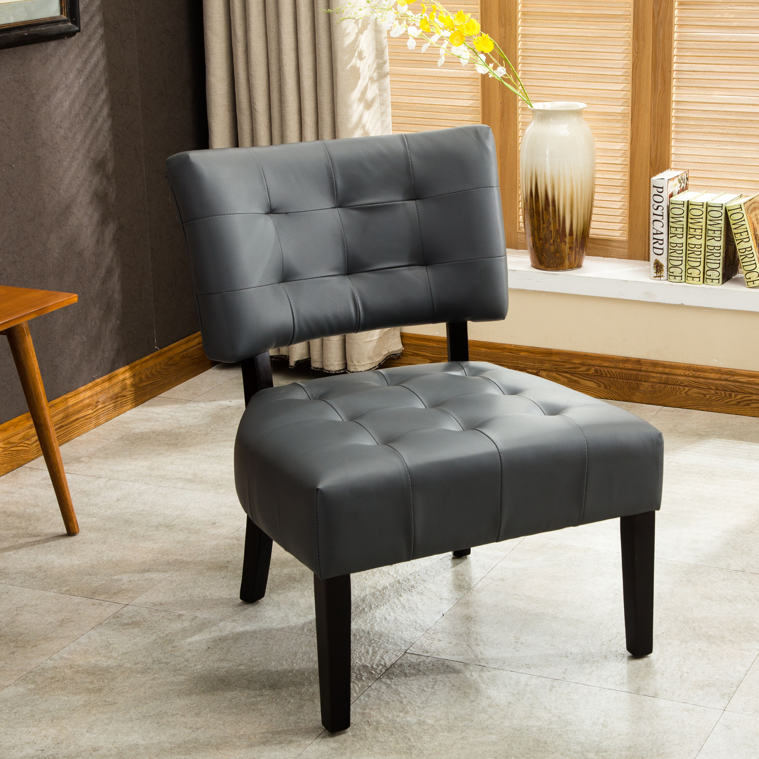 Roundhill Furniture AC002GY Movile Modern Grey Faux leather Accent Chair