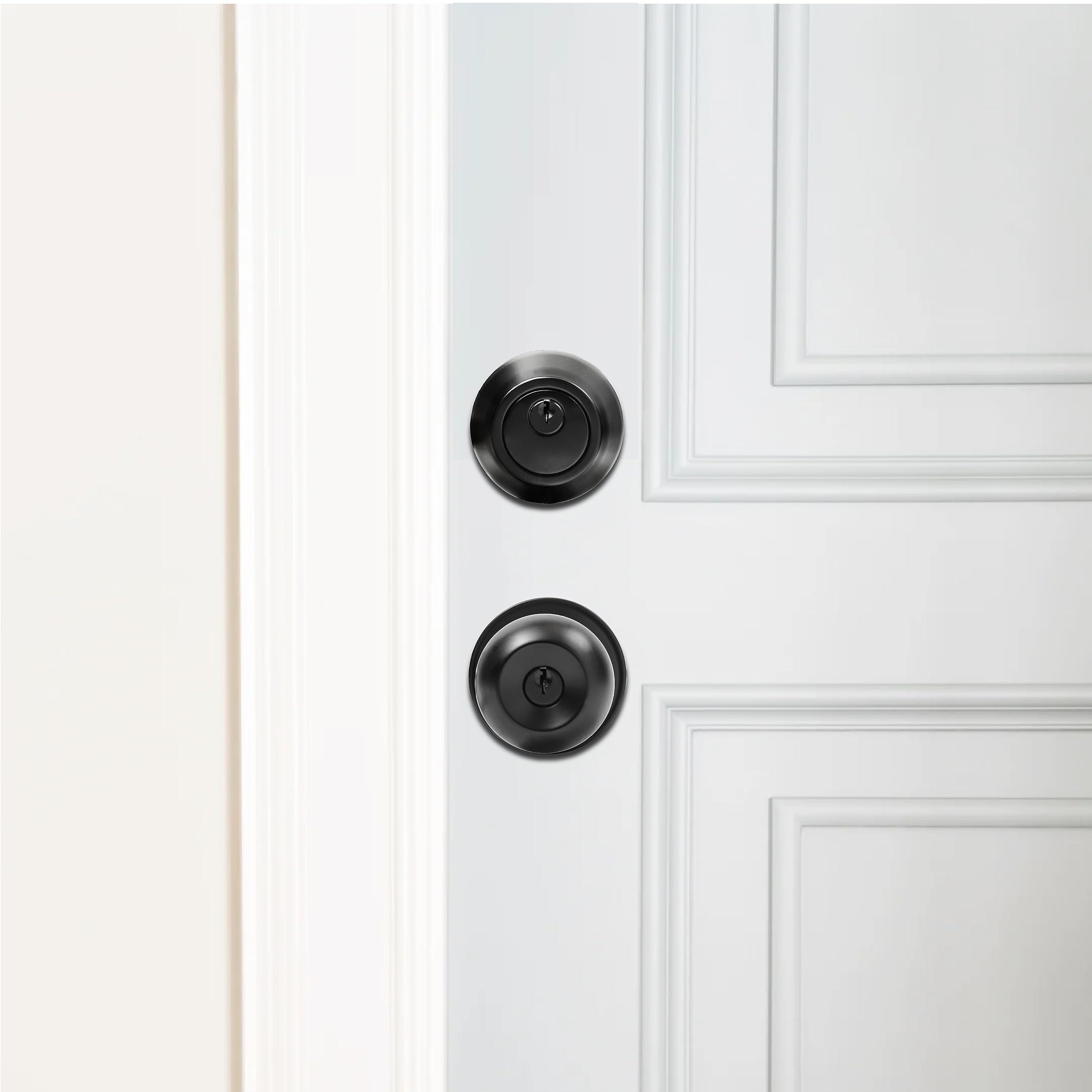 Aoibox  Matte Black Keyed Alike Exterior Door Knob and Single Cylinder Deadbolt Set 2 Pack with Two set knob and deadbolt pairing