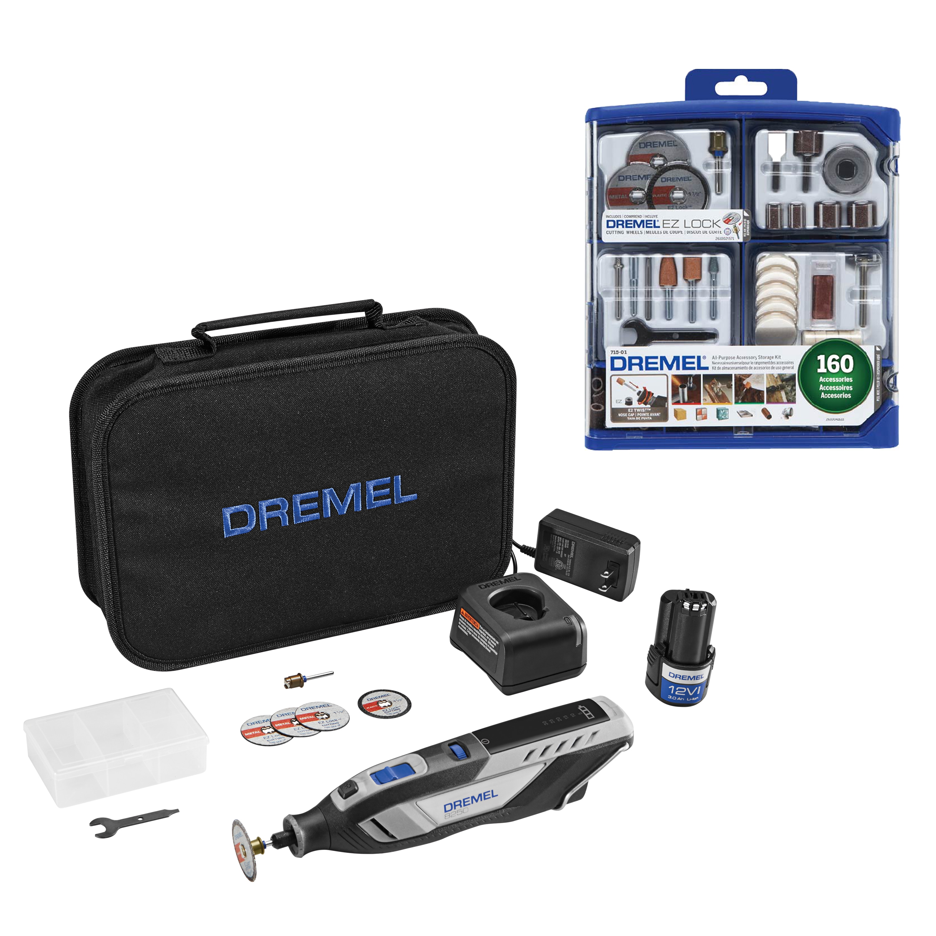 Dremel 8250 Brushless Cordless 12V Variable Speed Rotary Tool with 5 Accessories + 160-Piece Accessory Kit