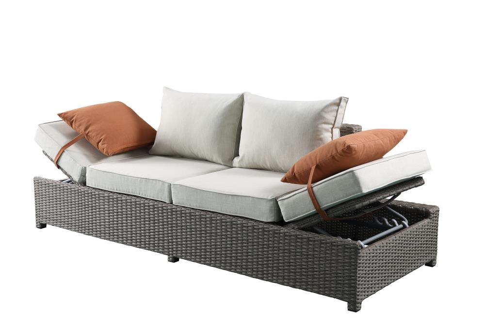 ACME FURNITURE Salena Wicker Outdoor Sofa White Cushion(S) and 