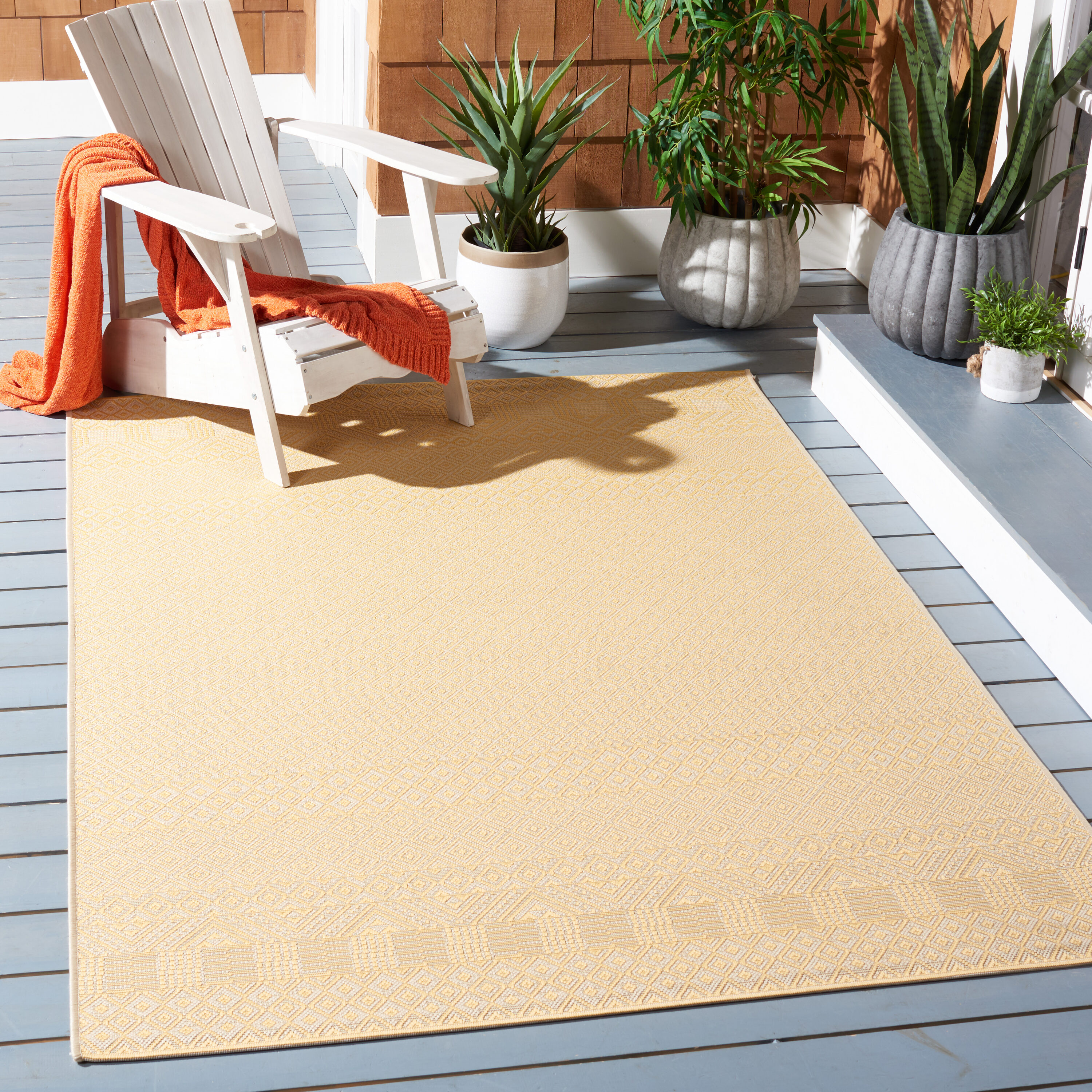 Safavieh CY6235-30612-810 Courtyard 8 x 10 (ft) Loomed Synthetic Gold/Beige Rectangular Indoor/Outdoor Geometric Southwestern Area rug