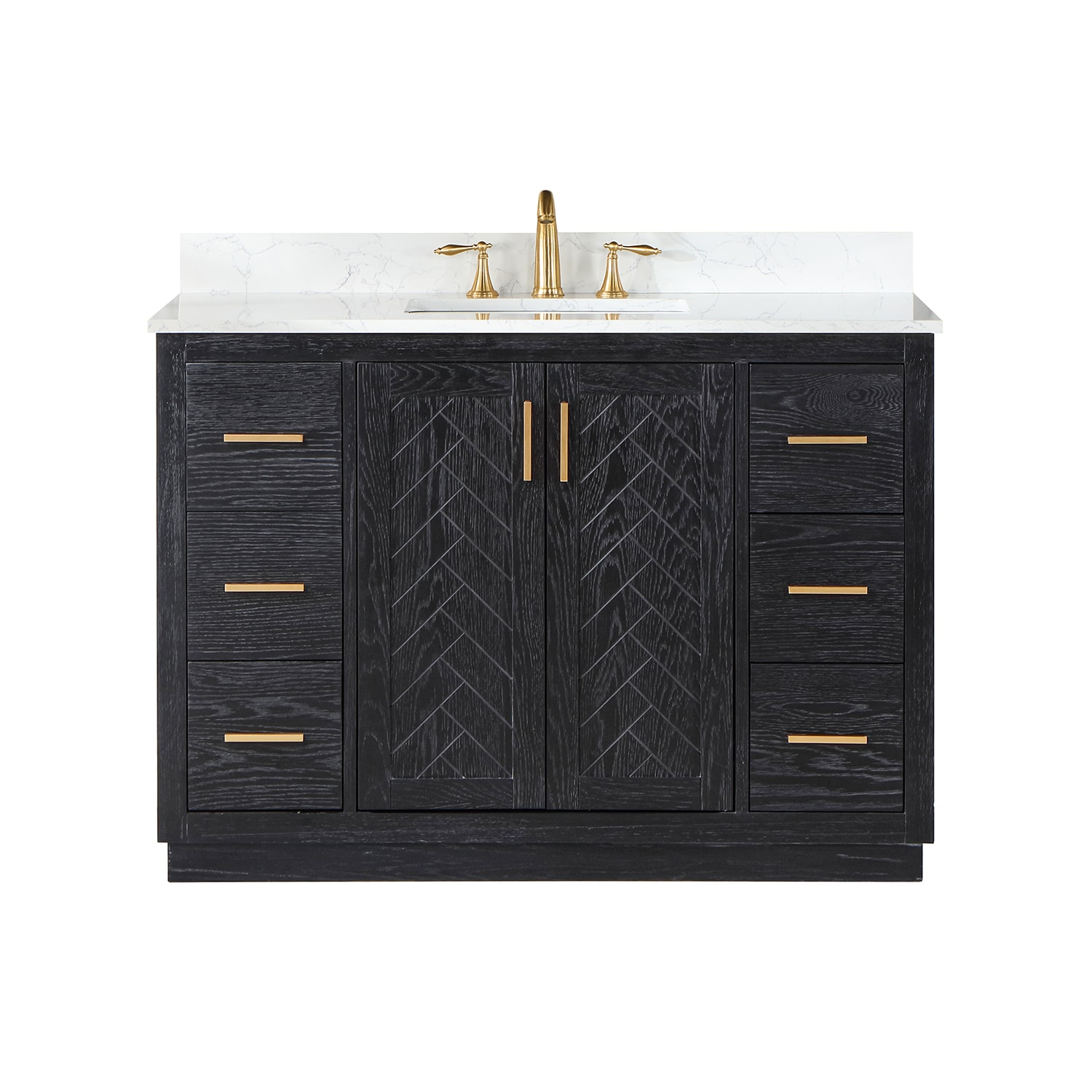 Gazsi 48" Black Oak Vanity with White Stone Top