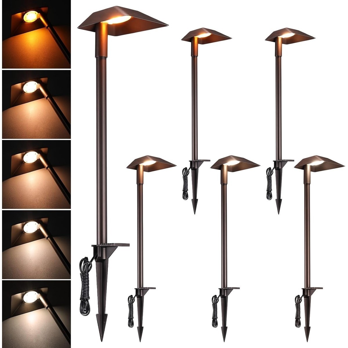Pacrigo  5CCT Selectable Low Voltage LED Pathway Lights 6-Pack 5W Die-Cast Aluminum IP65 Waterproof Anti-Glare for Yard Walkway 12-24V AC/DC