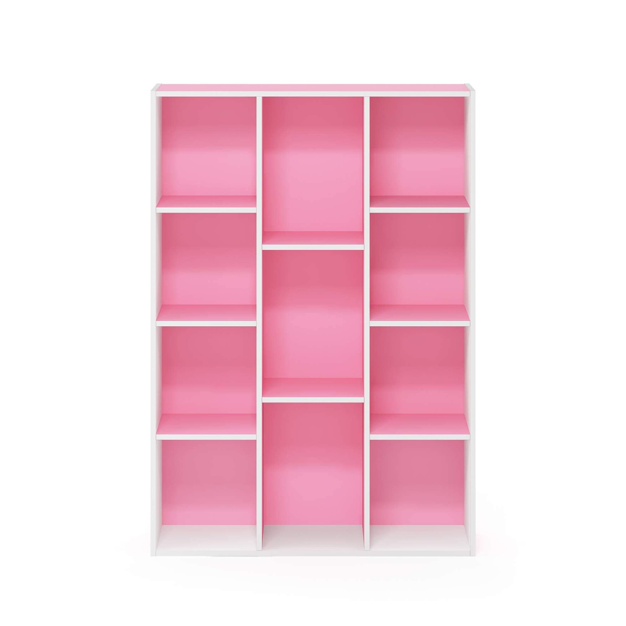 HomLux 11107WHPI-A Luder 11 Cube Bookcase Bookshelf Storage Shelf Unit Multi Purpose Display Organizer For Books Decor And Toys In Living Room Bedroom Office Pink