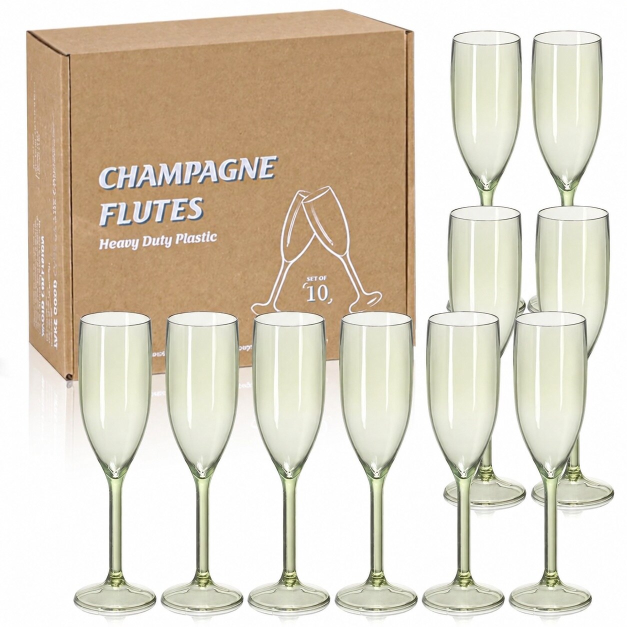 Aoibox  Champagne Flutes Plastic Wine Glasses 10 Piece Set Sage Green 5 4 oz Stemmed Glasses for Weddings
