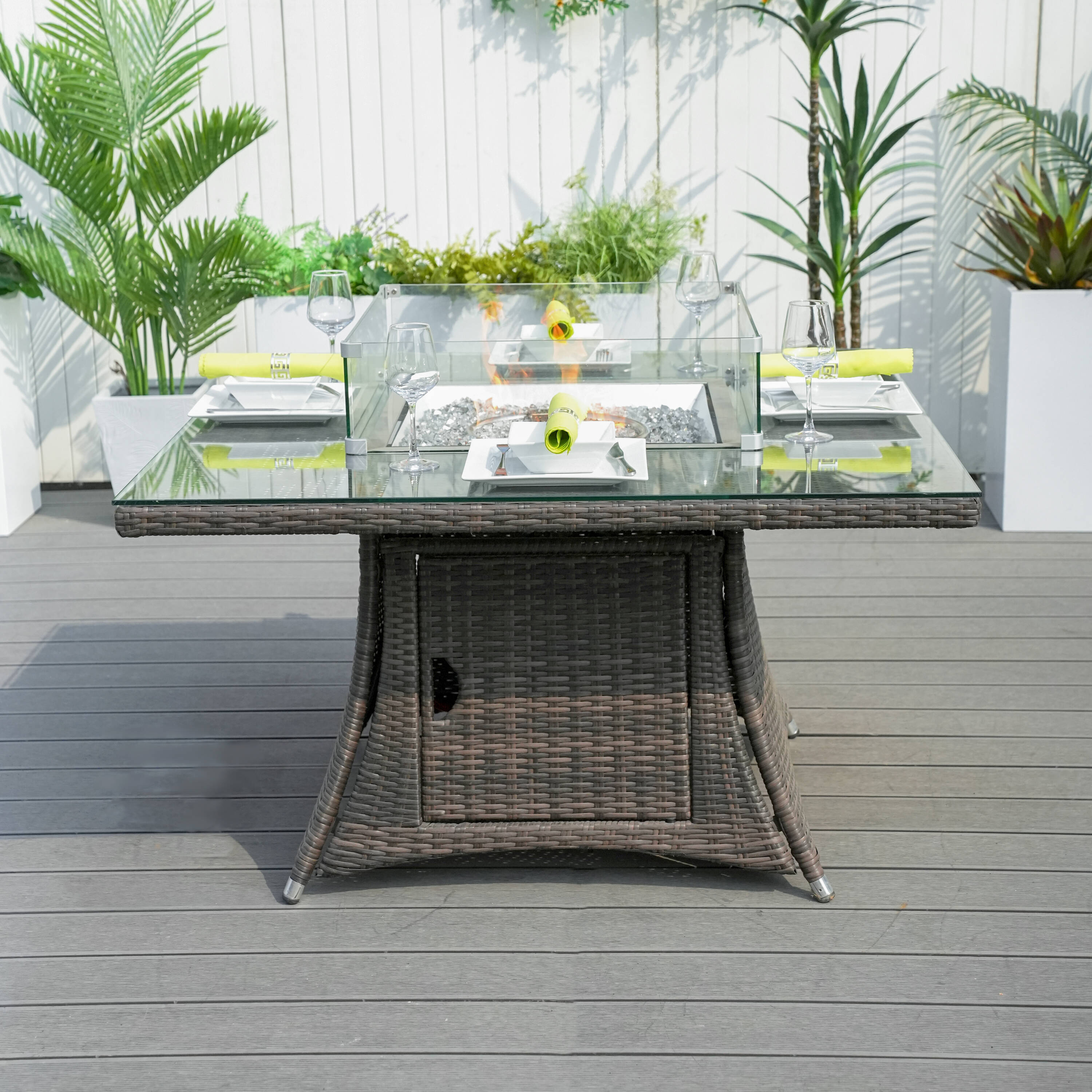 Direct Wicker DWG-1104-TABLE 47.24-Inches W Brown Wicker Square Tabletop Liquid propane Fire pit table