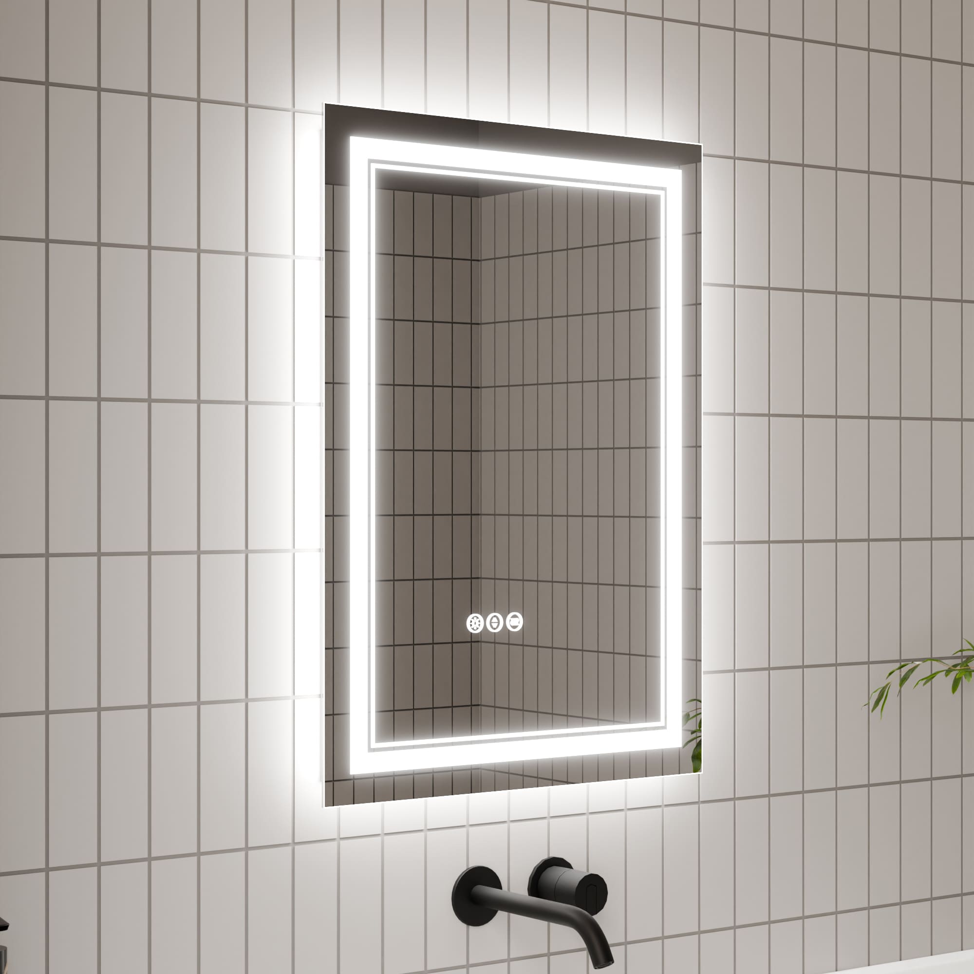 AAZJ JDEX-TFMR2028 HS LED Lighted Mirror 20-in x 28-in Polished Frameless Rectangle Dimmable LED Lighted Fog Free Bathroom Vanity Mirror ( White )