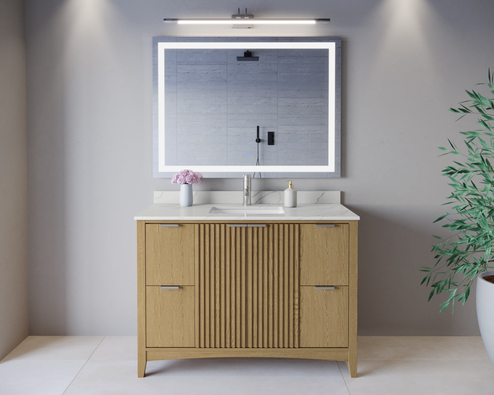 Wyndham Collection Palmilla 48-in Natural Oak with Brushed Nickel Trim Undermount Single Sink Bathroom Vanity with Giotto Quartz Quartz Top