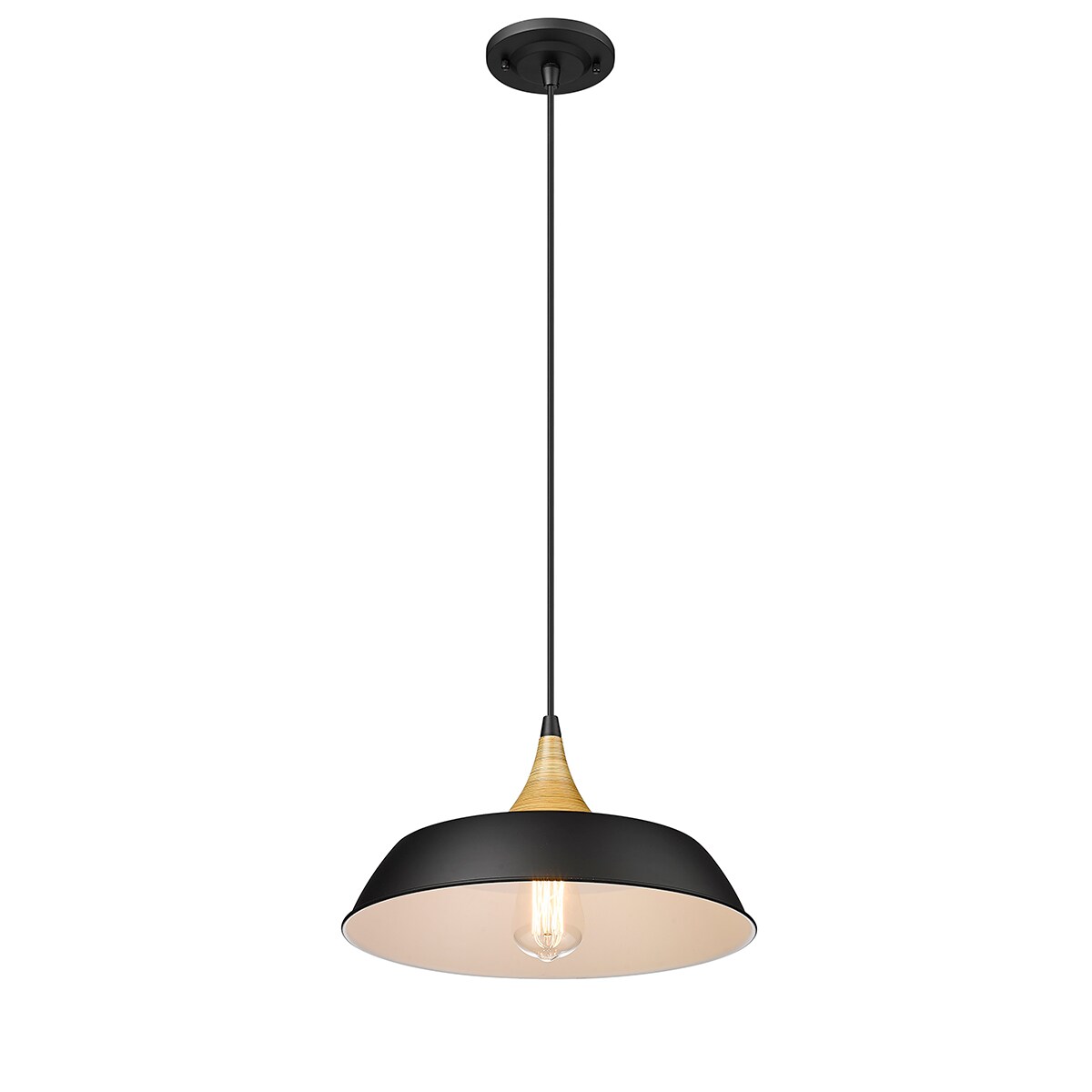 Arlo Matte Black Dome Pendant with Sleek Wood Accents