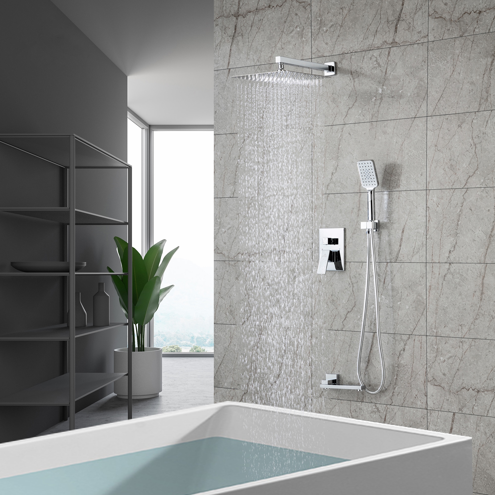 Clihome Chrome 12-in Dual Head Built-In Shower Faucet System with 3-way ...