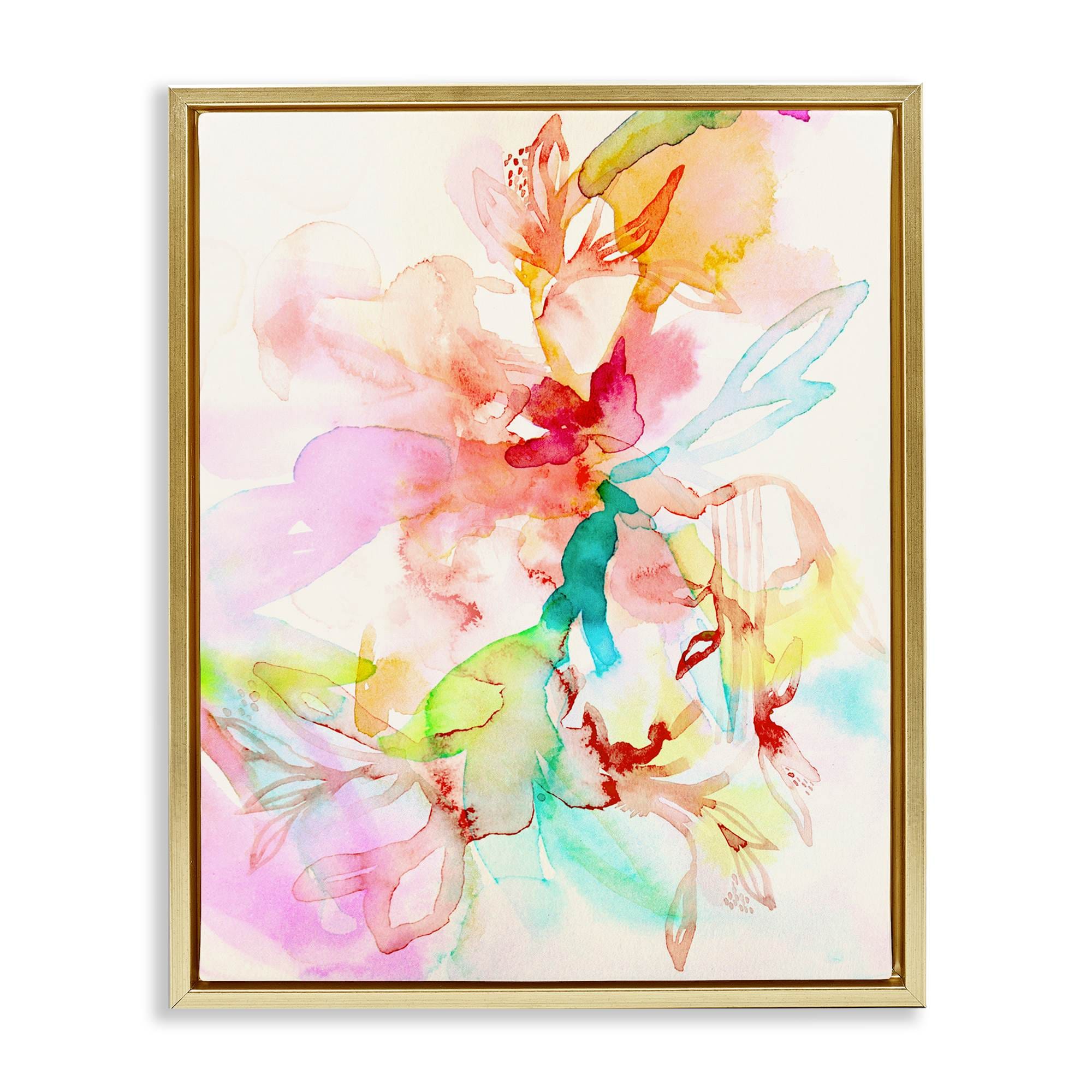 Stupell Industries BU-153-FFG-16X20 Abstract Watercolor Island Flowers Gold Framed Floater Canvas Wall Art By Gemma Bardot 17 x 21