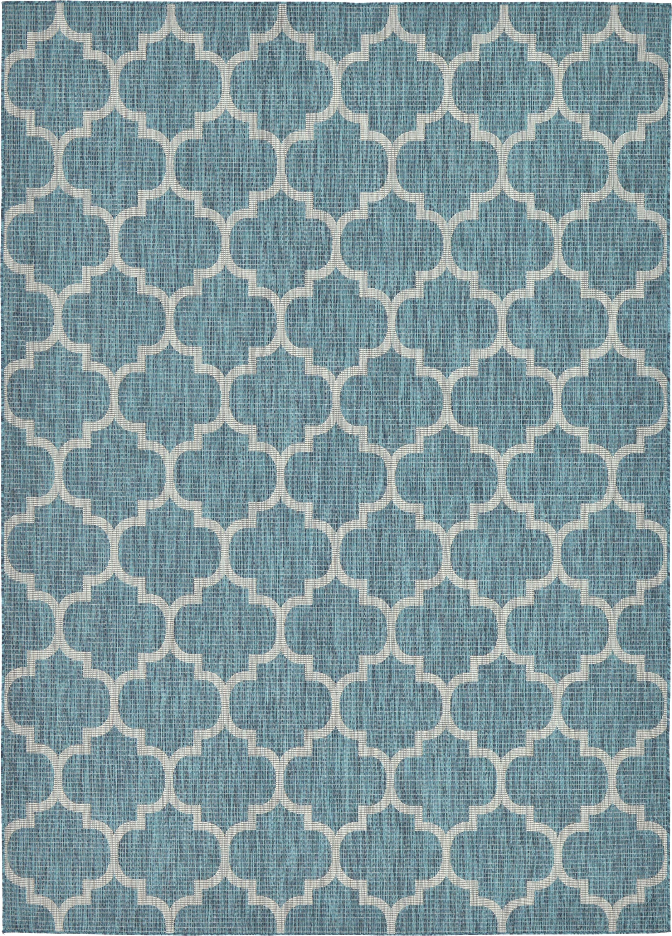 Unique Loom 3129042 Trellis Outdoor 8 x 11 (ft) Loomed Polypropylene Teal/Gray Rectangular Indoor/Outdoor Trellis Area rug