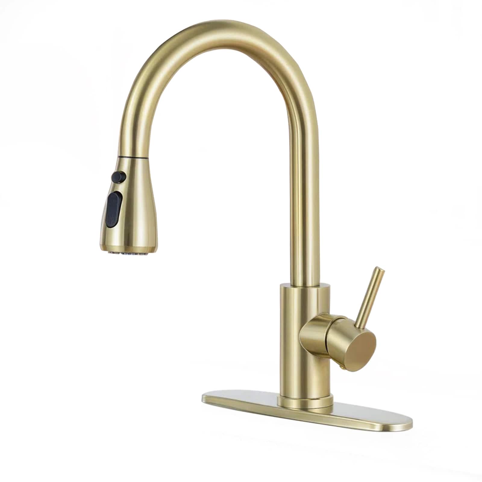 BYH B-KF003-BG Brushed Gold Single Handle Deck-mount Pull-down Kitchen Faucet with Sprayer ( Deck Plate Included )