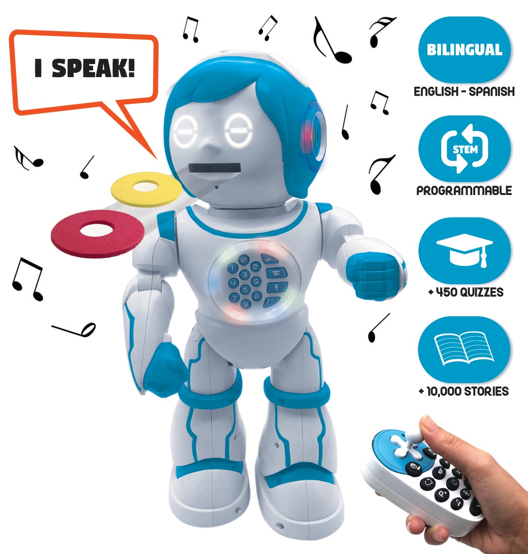 LEXiBOOK, Powerman Remote Control Walking Talking Toy Robot, Educational  Robot, Dances, Sings, Reads Stories, Math Quiz, Shooting Discs, & Voice