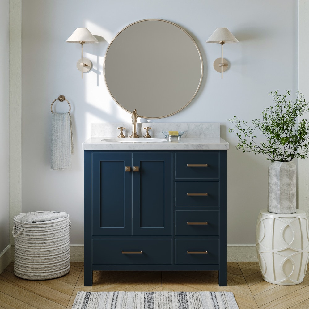 ARIEL A037S-L-VO-MNB Cambridge 37-in Midnight Blue Undermount Single sink Bathroom Vanity with Carrara White Marble Natural marble Top