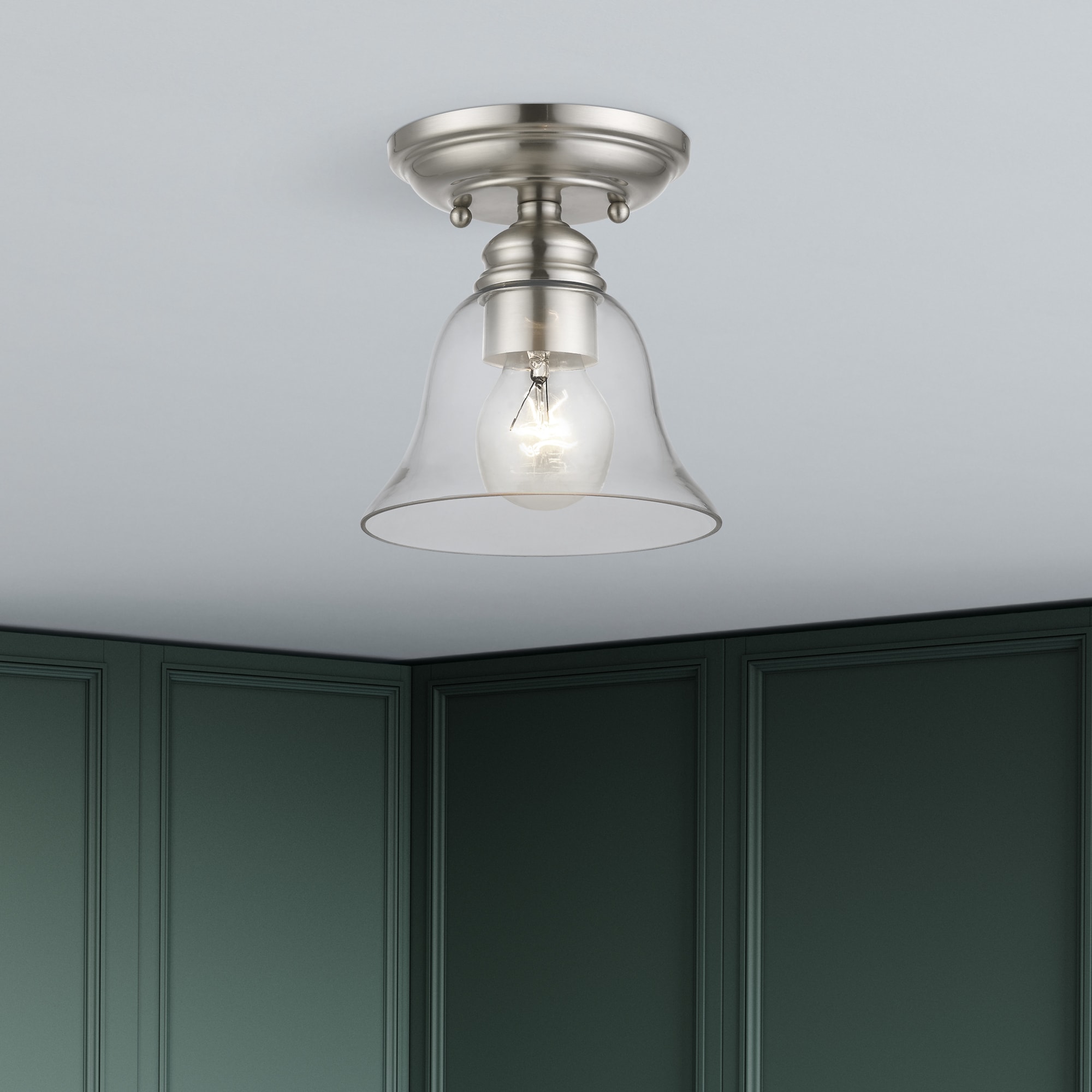 Brushed Nickel Small Semi-Flush Mount with Glass Shade