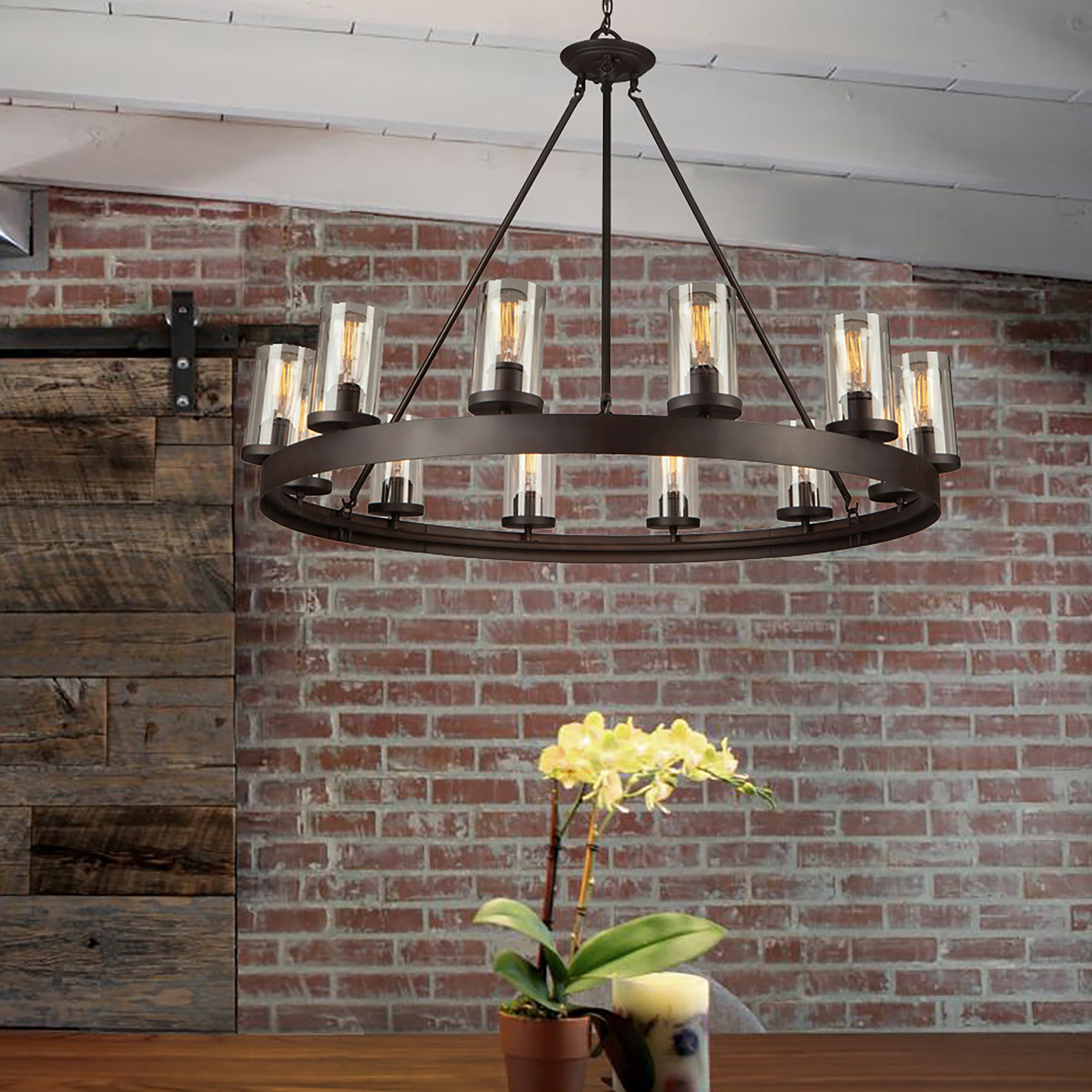 Oil Rubbed Bronze 12-Light Chandelier with Clear Glass Shades