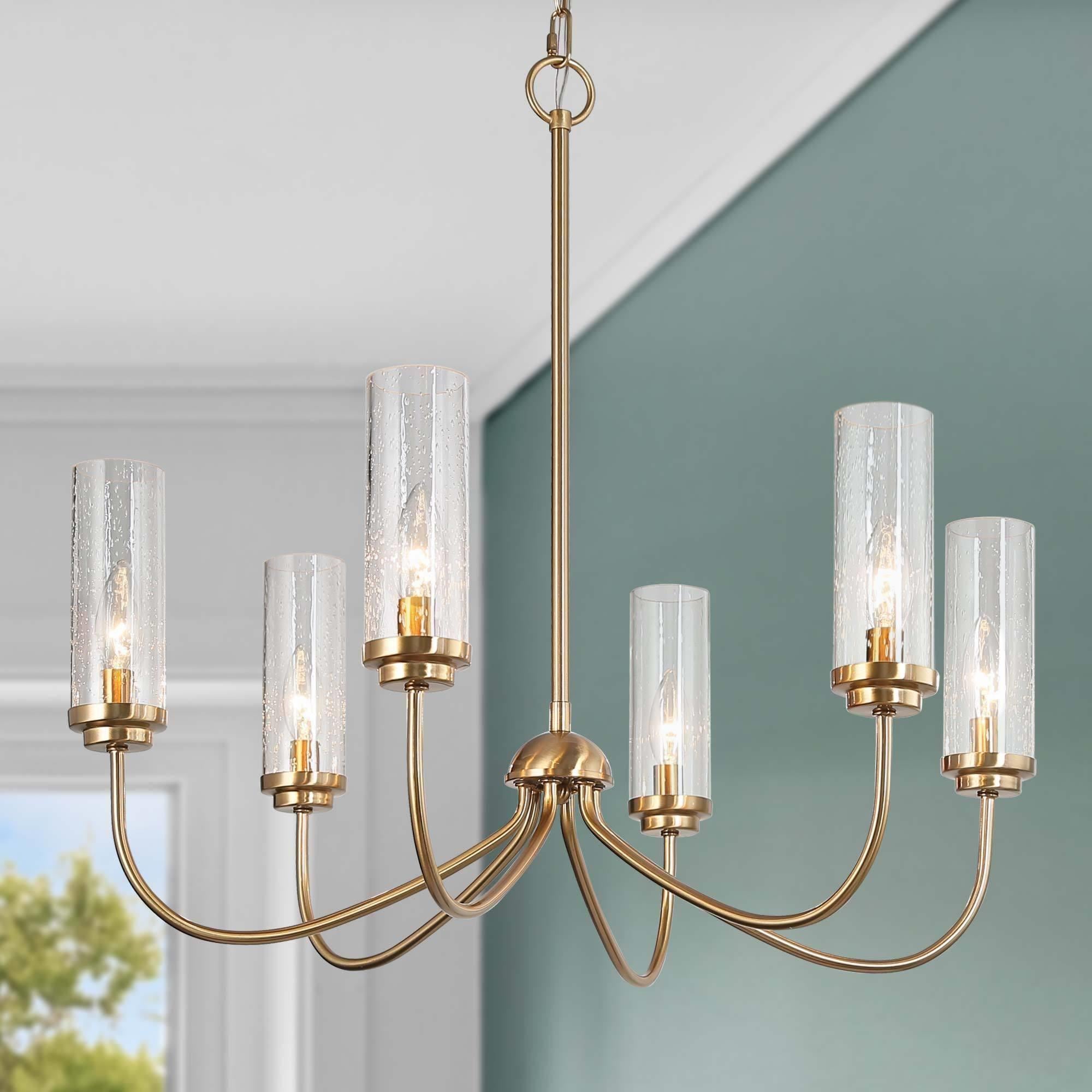 LNC Ellan 6-Light Gold Modern/Contemporary LED Dry Rated Chandelier in the  Chandeliers department at