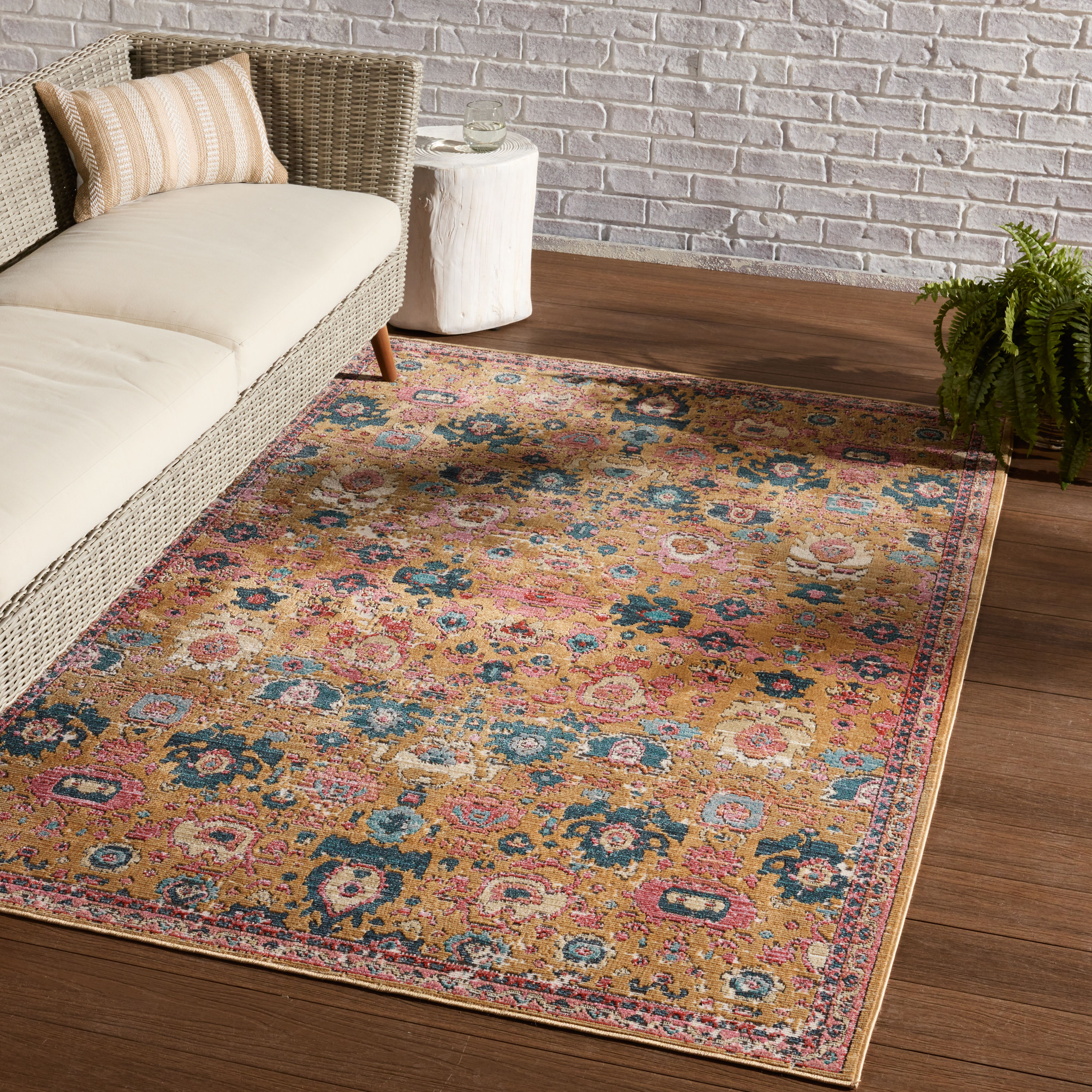 Reversible Blue and Cream 5' x 7' Traditional Wool Blend Rug