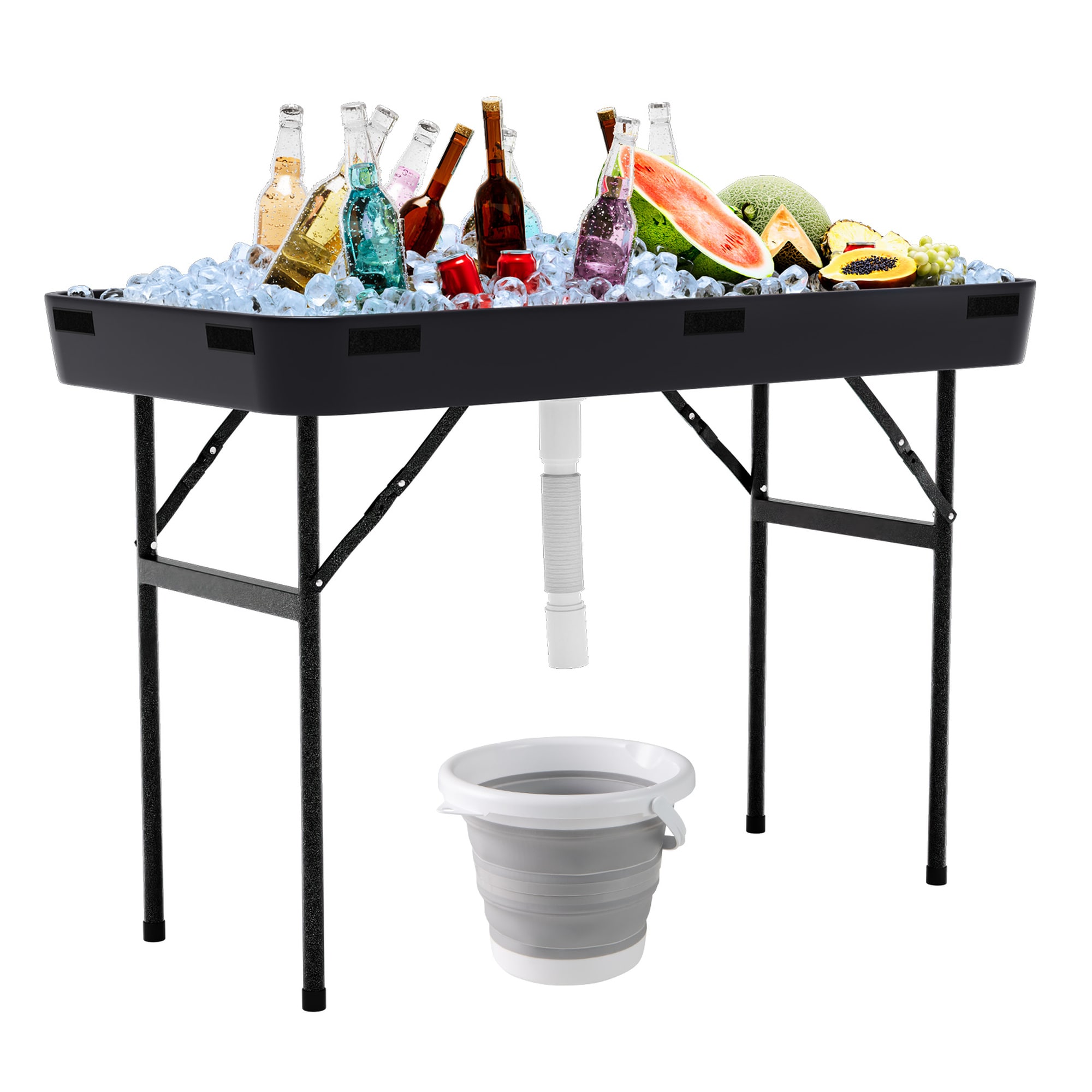 Costway HCST03040 4 Foot Party Ice Cooler Folding Table Plastic with Matching Skirt Black
