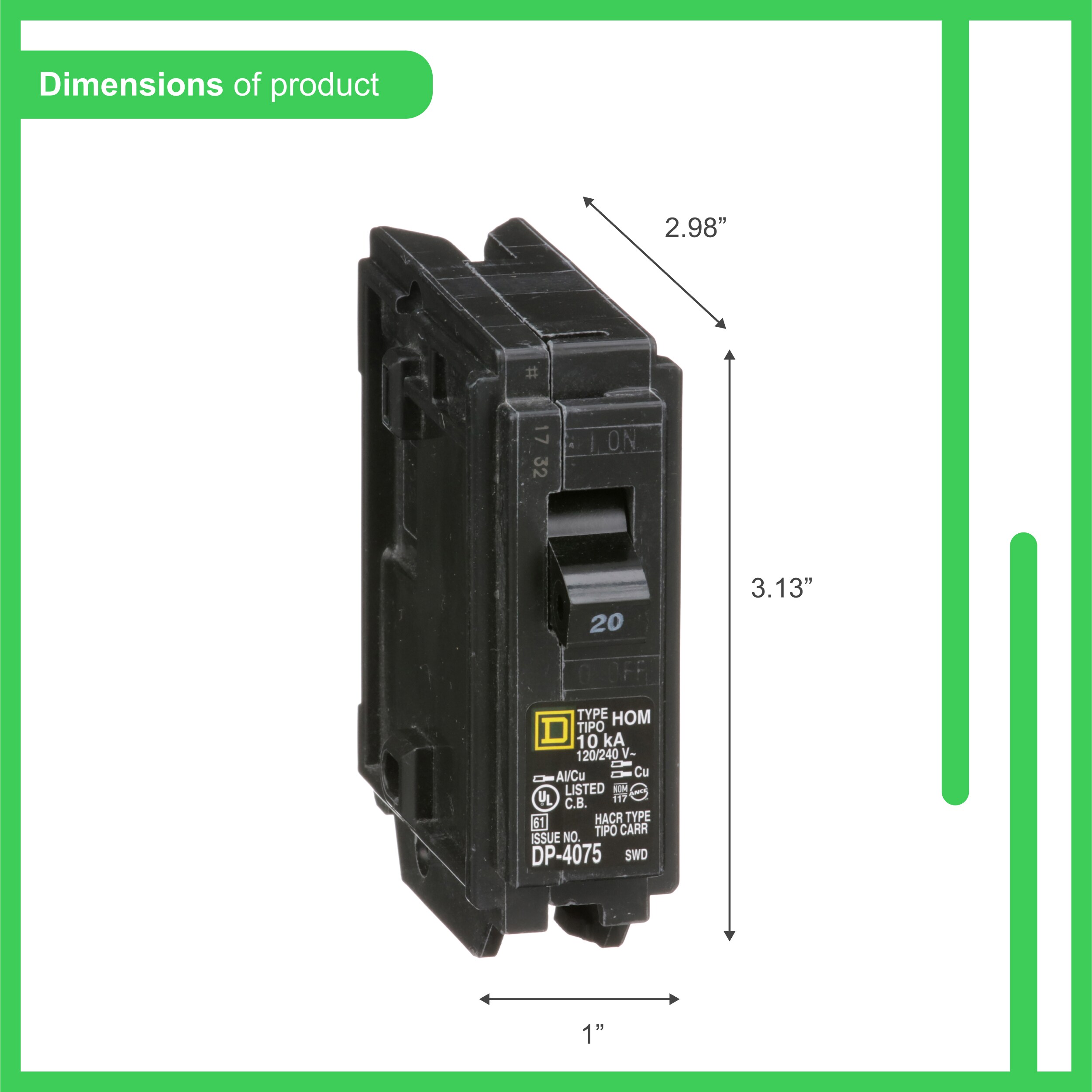 Square D Homeline 20-amp 1-Pole Standard Trip Circuit Breaker