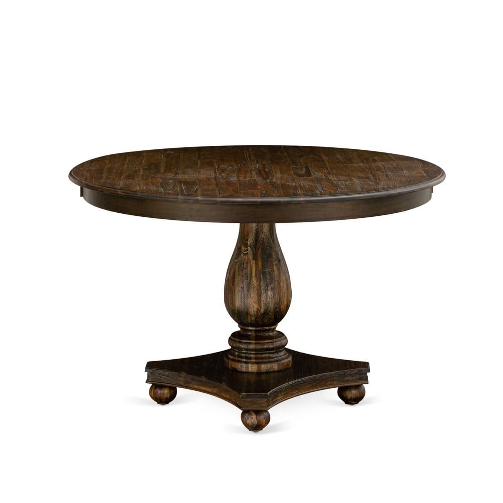 East West Furniture FE2-07-TP FERRIS Round Dinette Table with Pedestal Rustic Rubberwood Table in Distressed Jacobean Finish 48 Inch