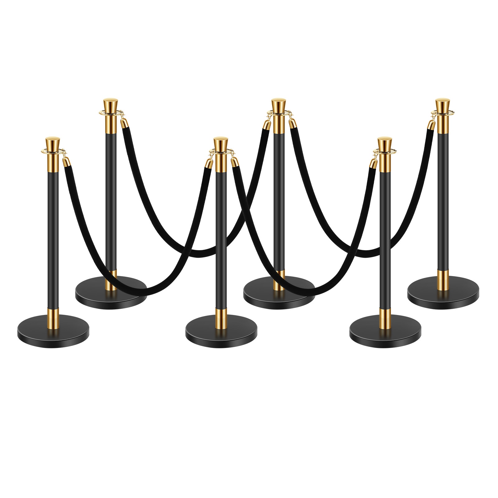 VEVOR SCGTGLZDSDHS13090V0 Stanchions and Velvet Ropes 6 Pcs Crowd Control Barriers with 4 Black Velvet Ropes Stainless Steel Stanchion Post Queue with Sand Injection Hollow Base for Theater Wedding Party Supplies