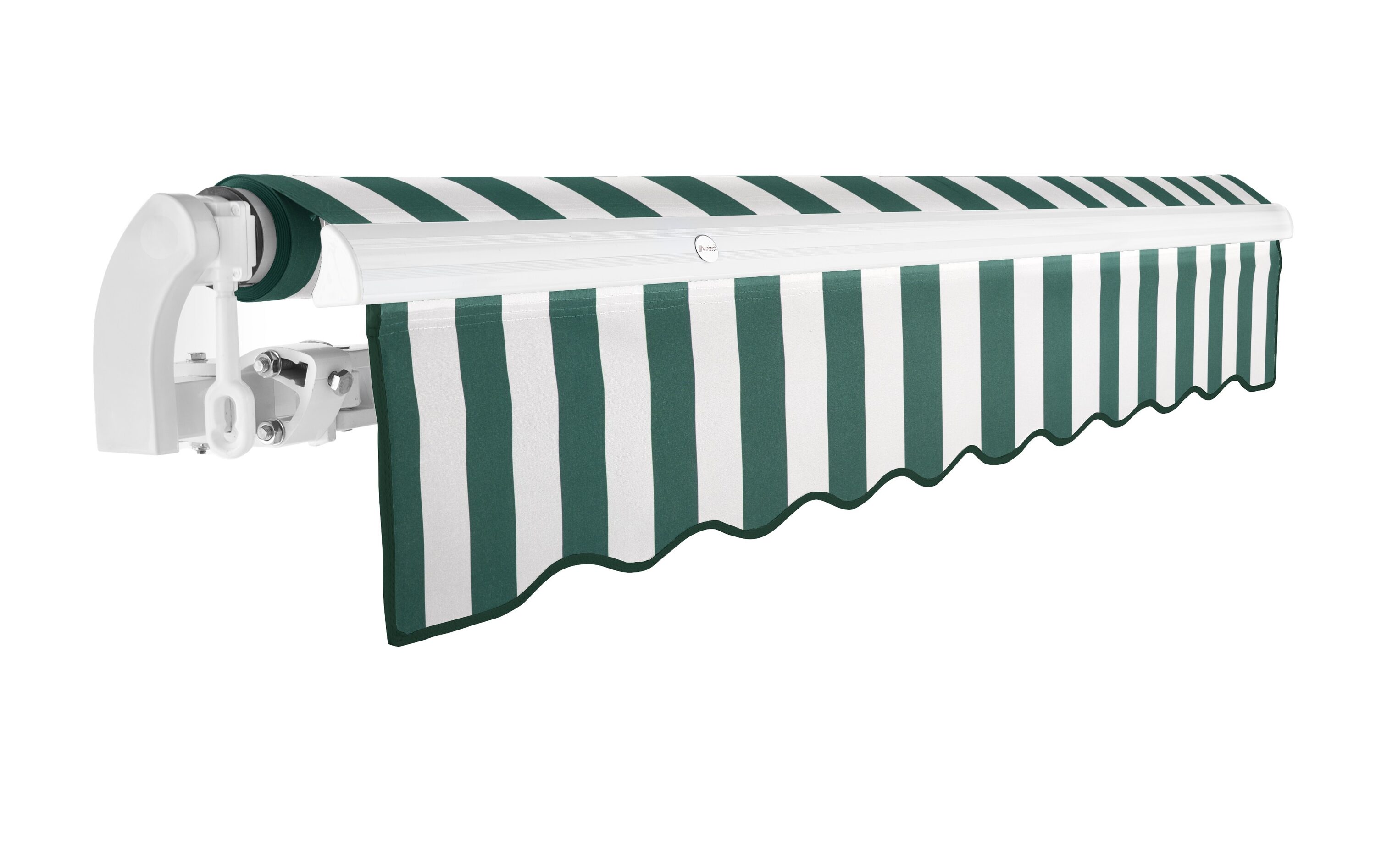 Awntech CAM12-L-FW California 144-in Wide x 120-in Projection x 10-in Height Fabric Forest/White Stripe Striped Manual Retractable Patio Awning