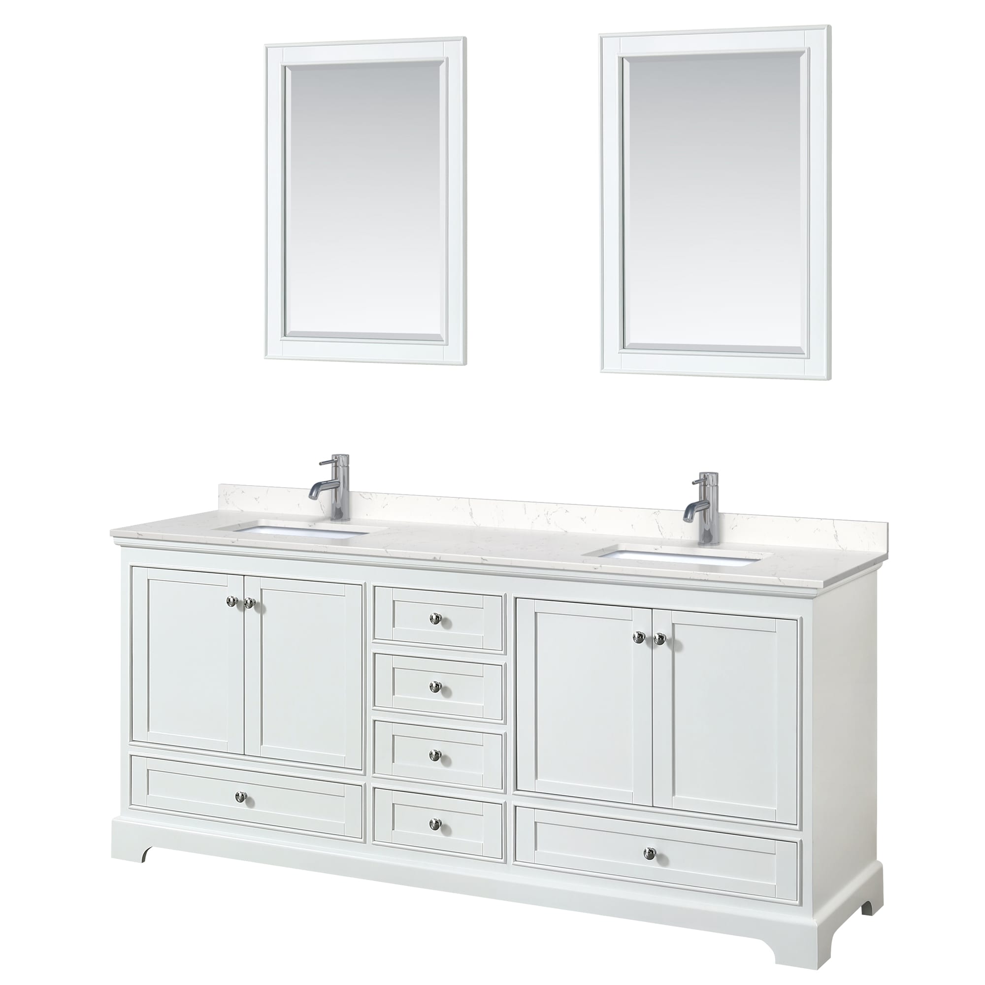 Wyndham Collection WCS202080DWHC2UNSM24 Deborah 80-in White with Polished Chrome Trim Undermount Double sink Bathroom Vanity with Carrara Cultured Marble Cultured marble Top (Mirror Included)