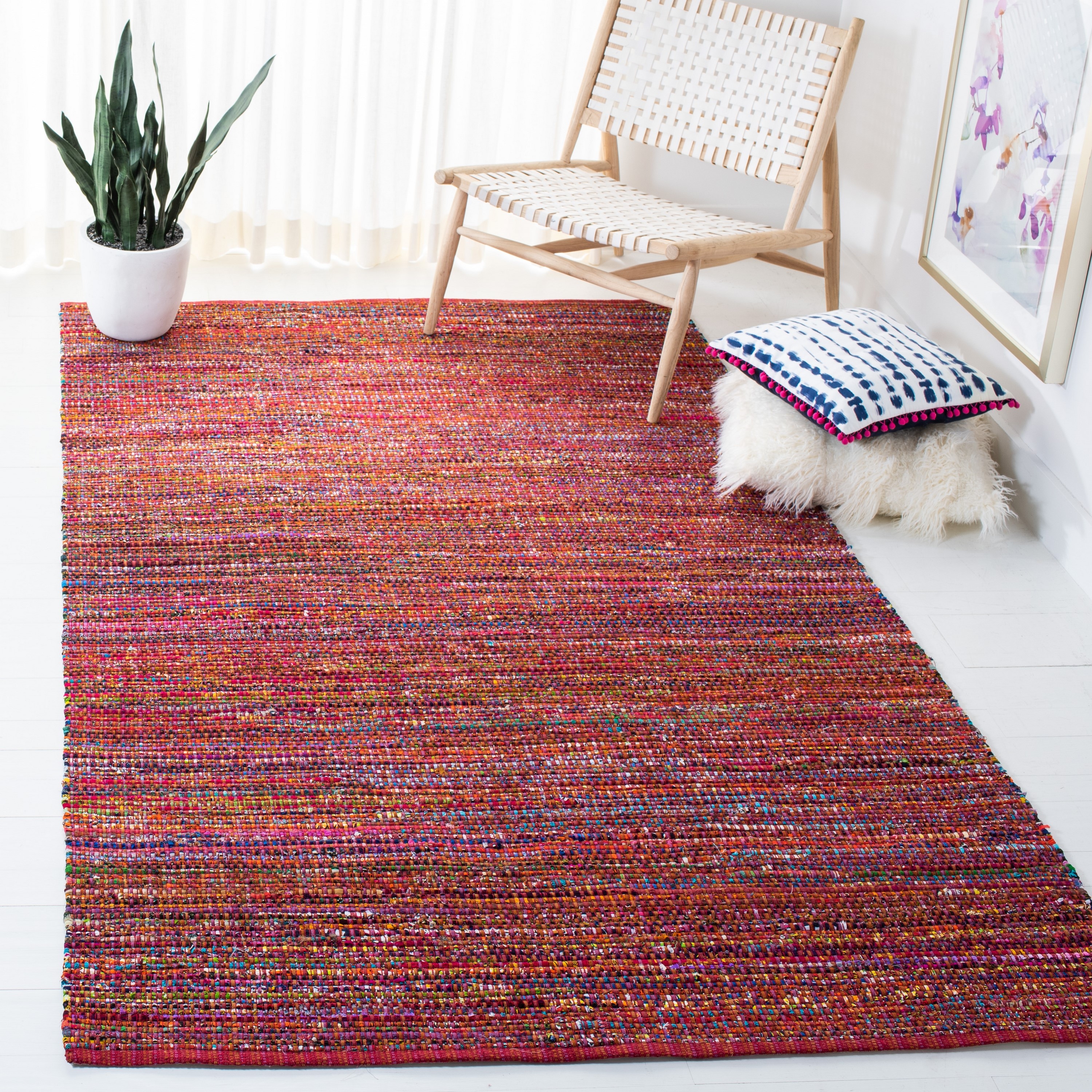 Safavieh NAN220C-4 Nantucket Harbor 4 x 6 (ft) Tufted Cotton Red Rectangular Indoor Abstract Coastal Area rug