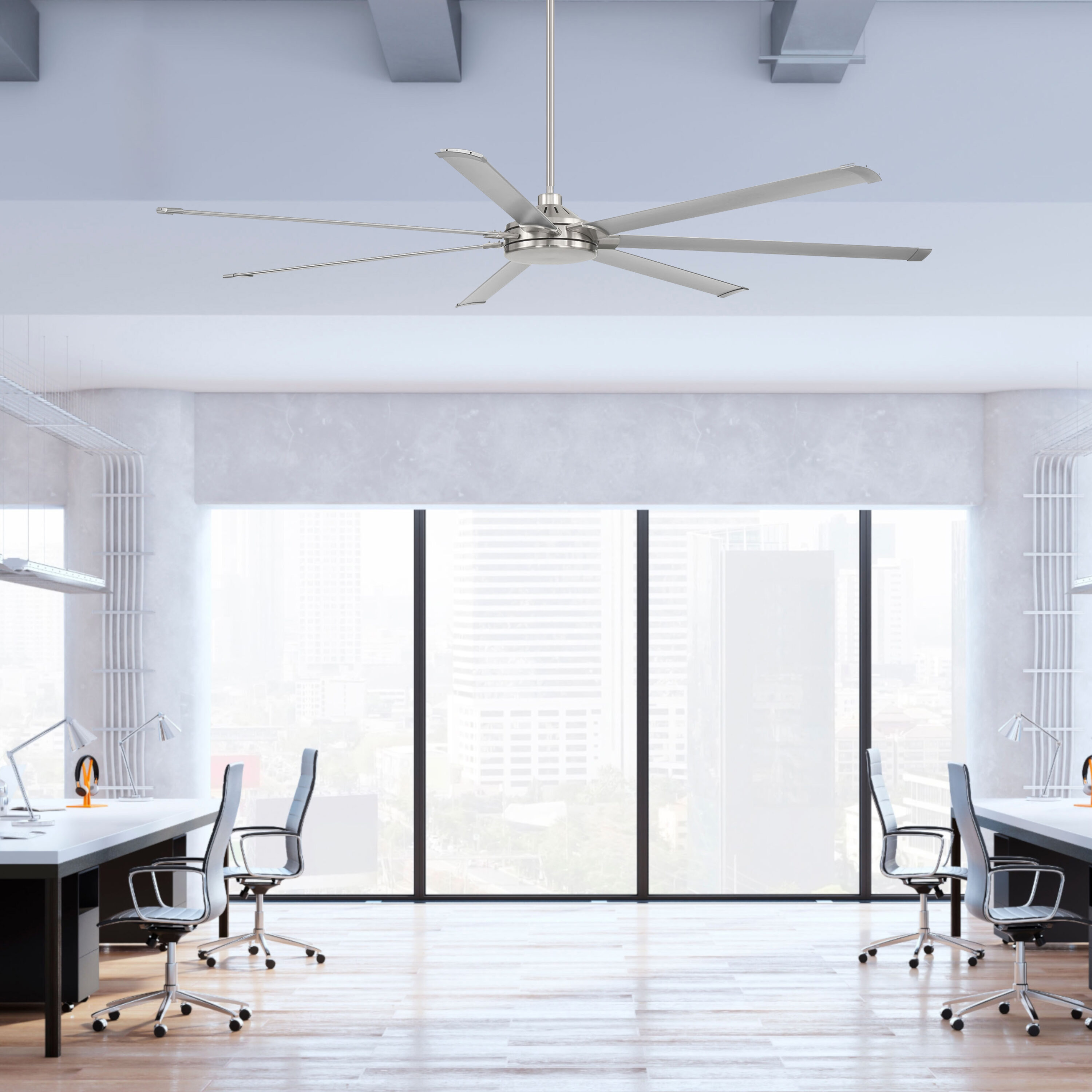 Harbor Breeze AR22-100BN Megalodon 100-in Outdoor Brushed Nickel with Matte Silver Blades Ceiling Fan Without Light ( 7 -Blade )