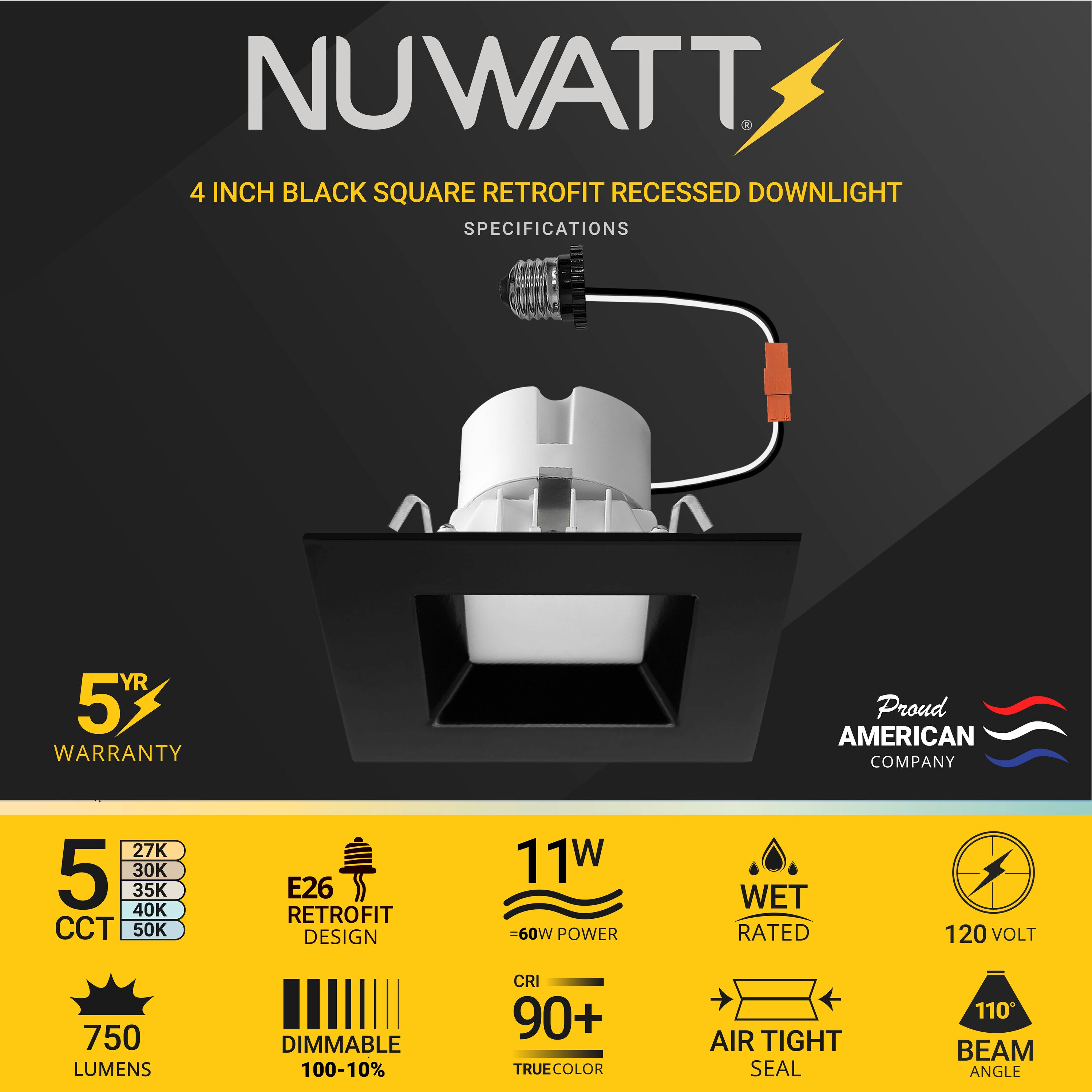 NUWATT SQ-C4-11W-5CCT-BLK12 Led-Retrofit-Downlight - View #3