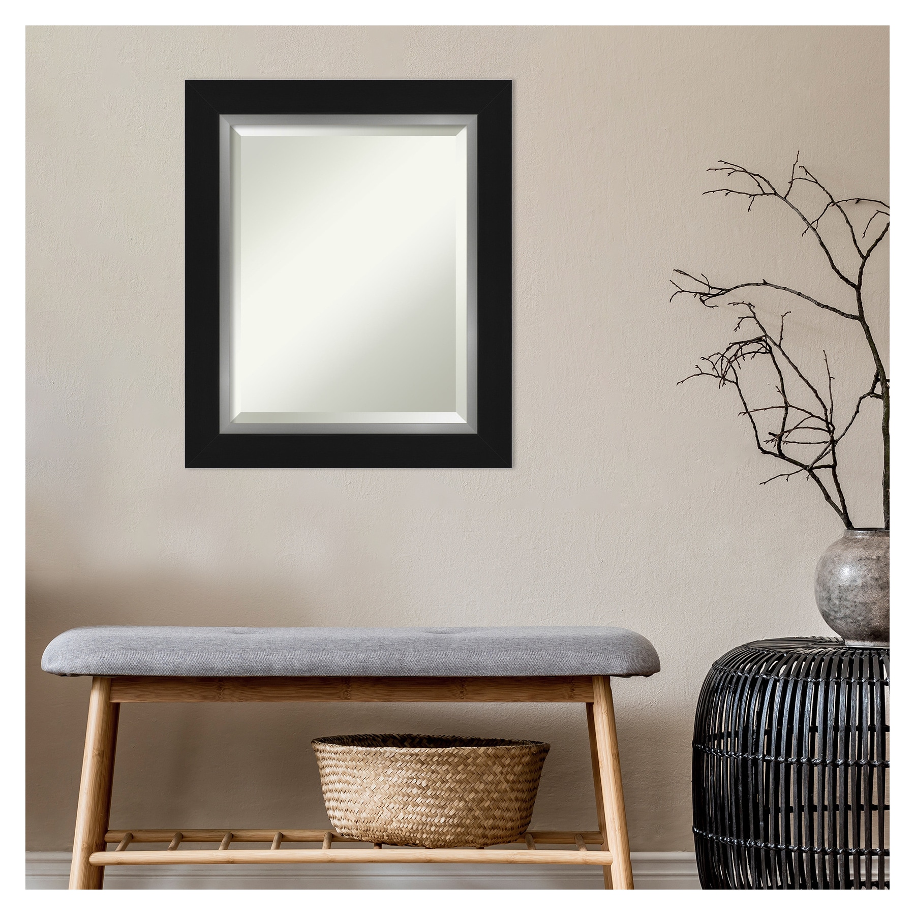 Eva Black Silver Rectangular Wall Mirror with Polystyrene Frame