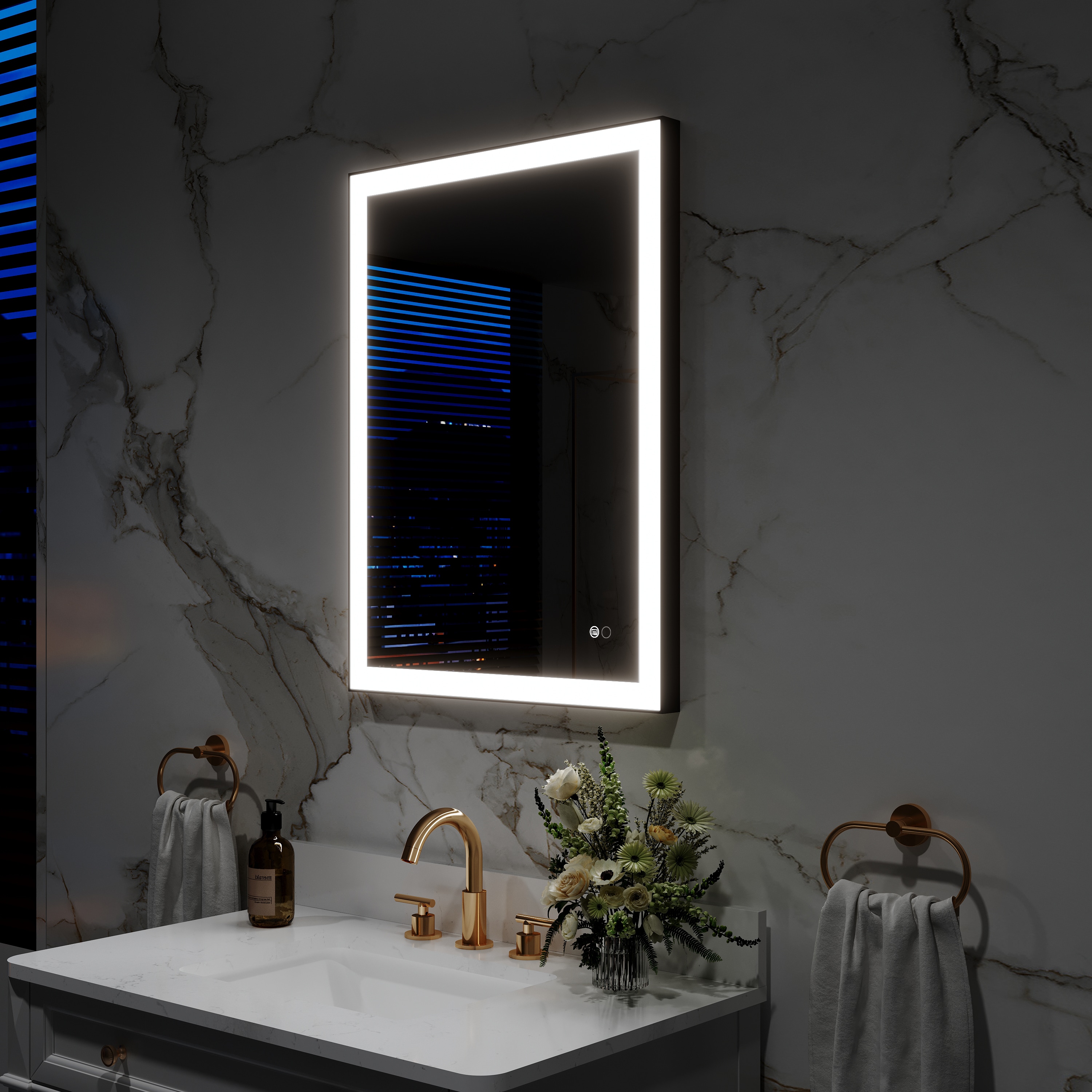 CALVON HML2432BL LED Mirror 24-in x 32-in Framed Rectangle Dimmable LED Lighted Fog Free Bathroom Vanity Mirror ( Matte Black )