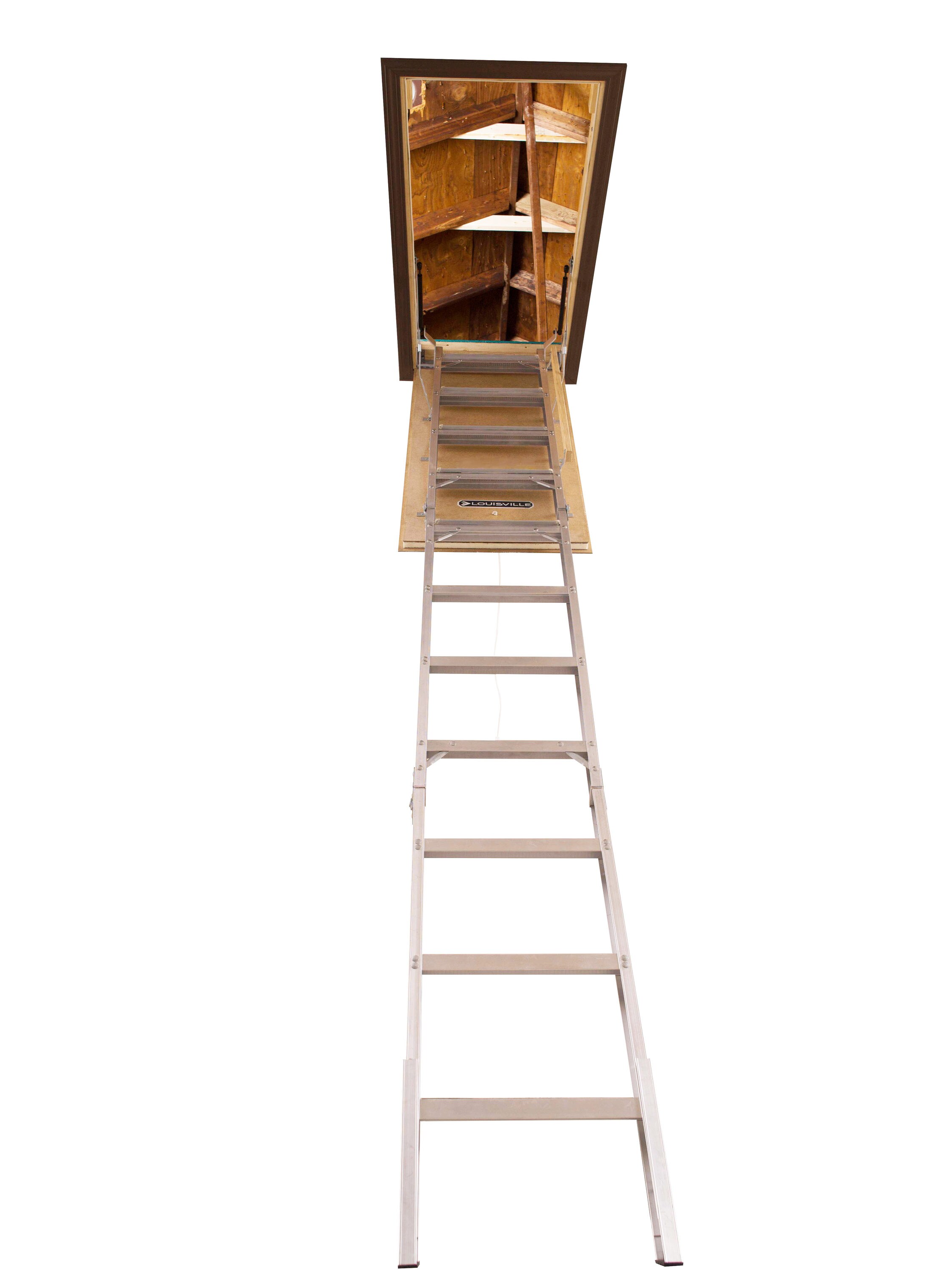 Louisville Elite 7 Ft. 8 In. to 10 Ft. 3 In. 25-1/2 In. x 54 In. Aluminum  Attic Stairs, 375 Lb. Load - Parker's Building Supply