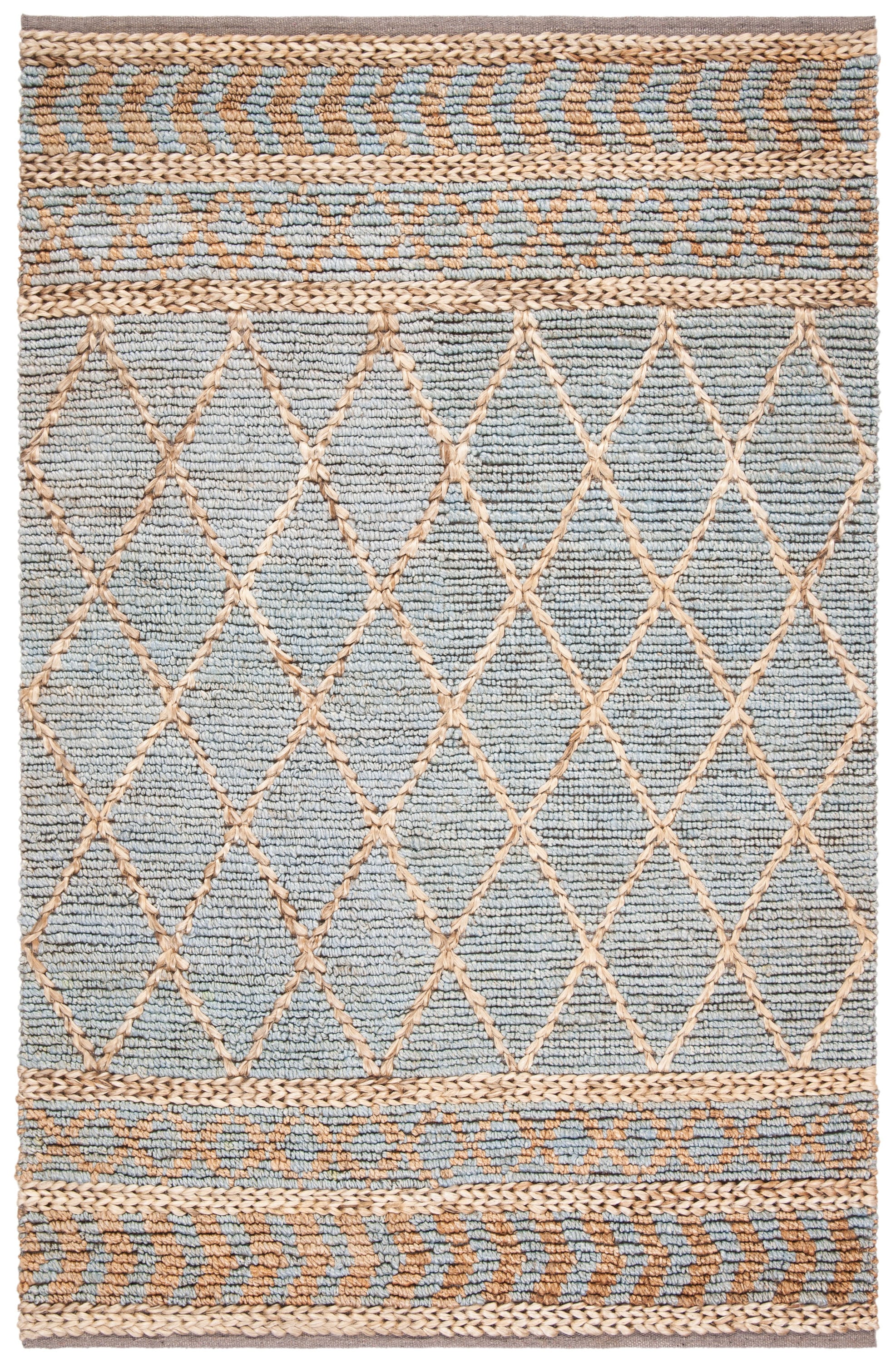 Handwoven Blue and Natural Cotton Rectangular Area Rug
