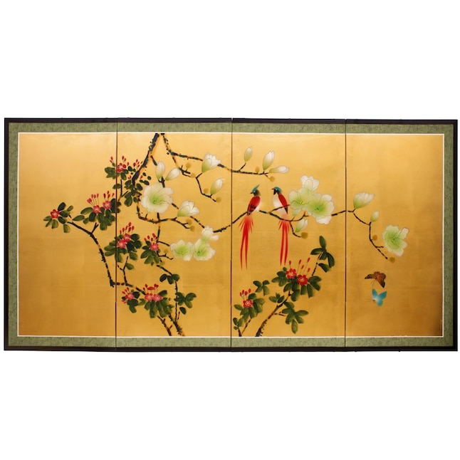 Red Lantern Black Wood Framed 36 In H X 72 W Asian Hand Painted Painting The Wall Art Department At Com - Red And Gold Leaf Wall Art
