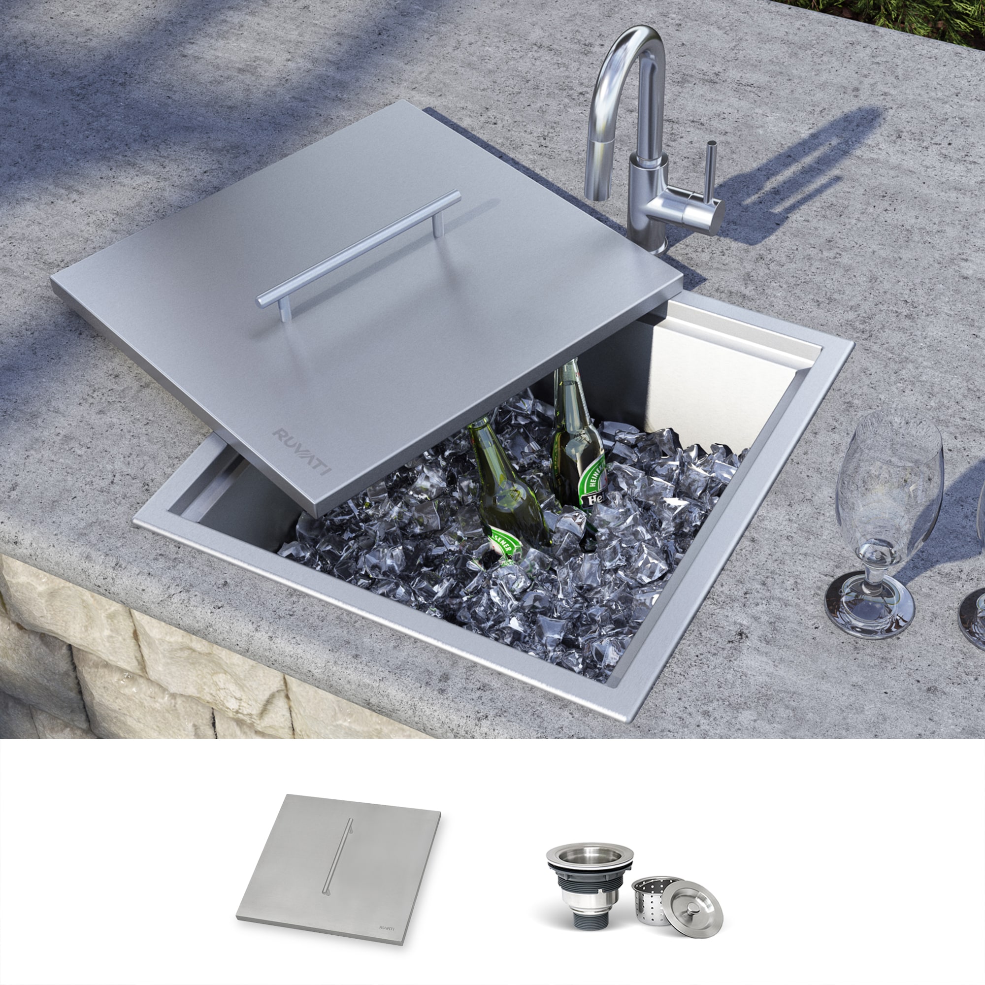 Ruvati RVQ6221 Merino 3 -Piece 21-in W x 20-in D x 13.5-in H Modular Outdoor Kitchen Sink